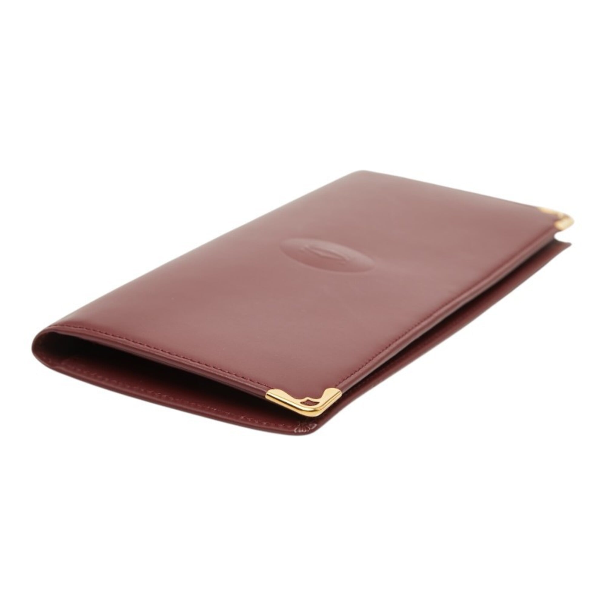 Cartier Must Bordeaux Wine Red Leather Long Wallet (Bi-Fold) (Pre-Owned)