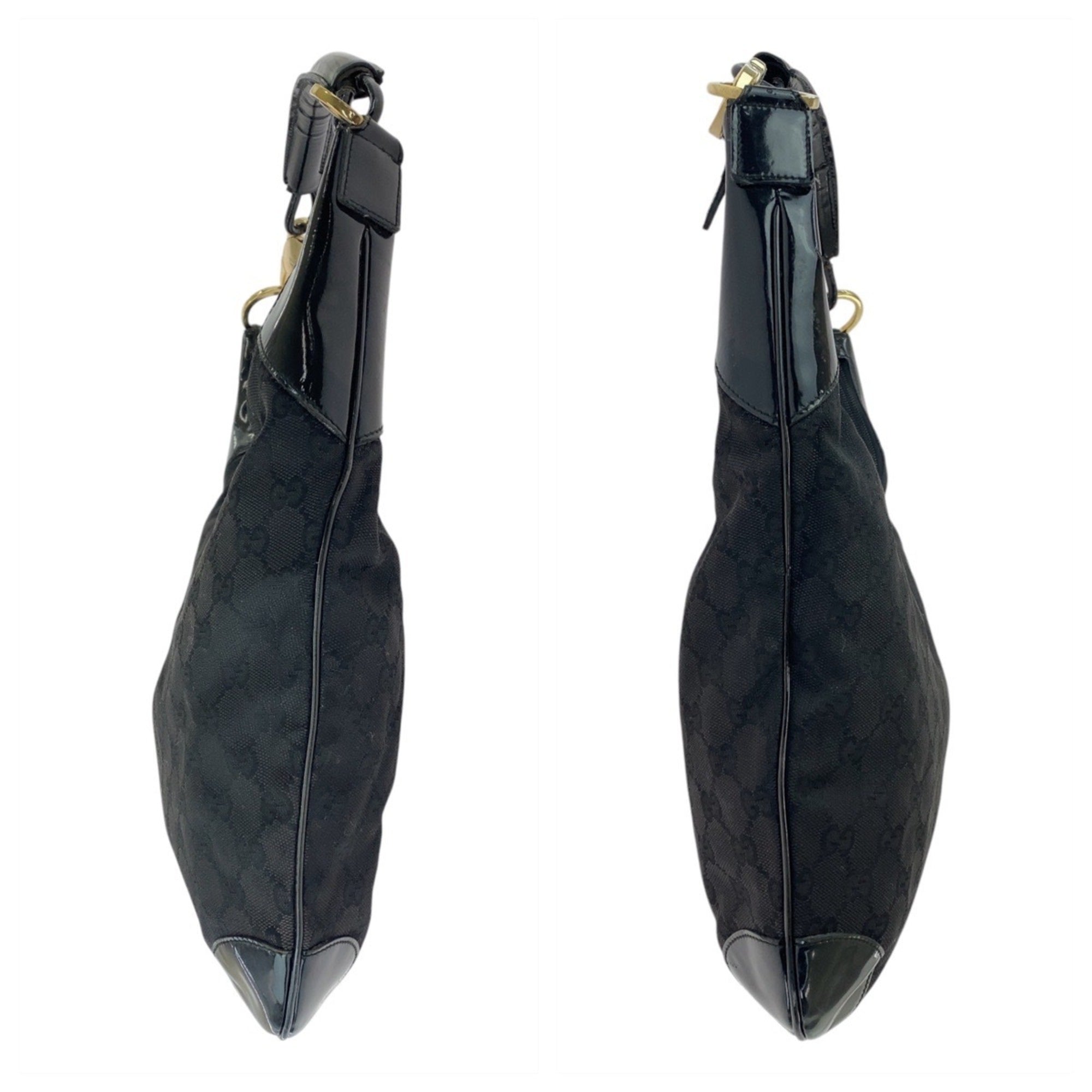 Gucci Black Gg Canvas Leather Shoulder Bag (Pre-Owned)