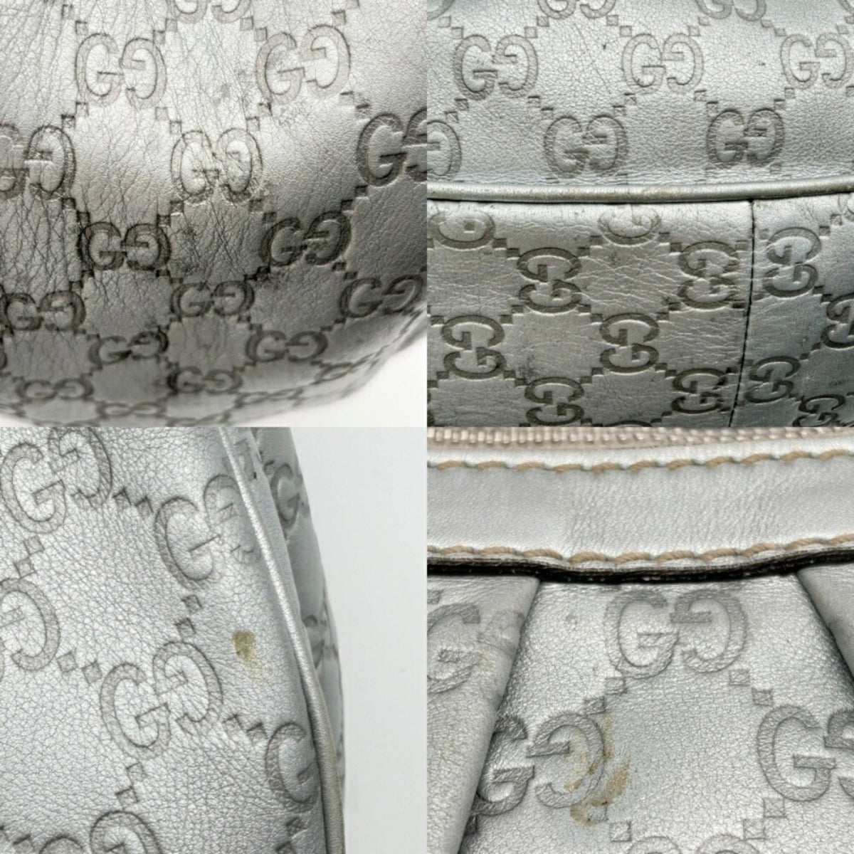 Gucci Metallic Silver Leather Shoulder Bag (Pre-Owned)