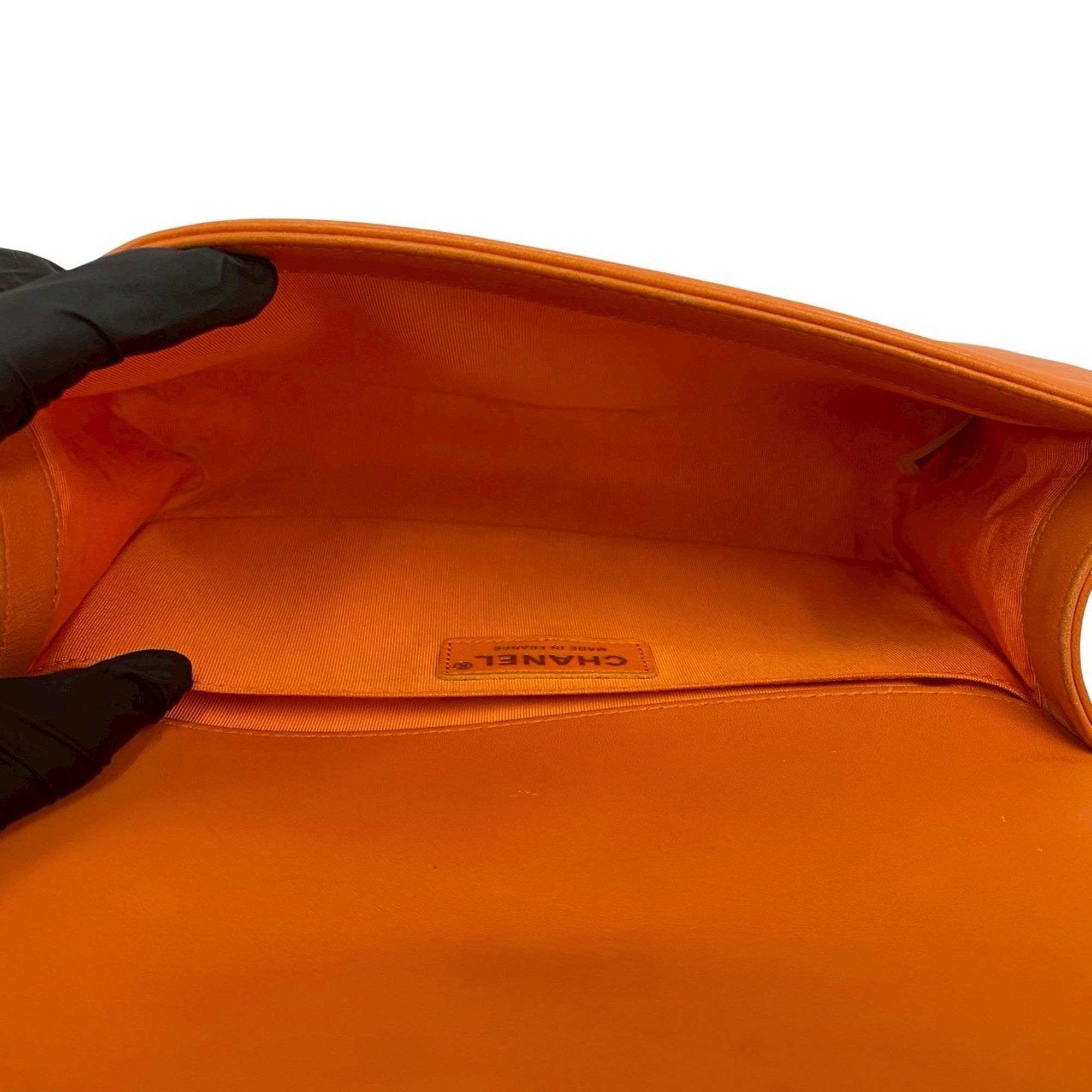 Chanel Orange Leather Pochette Shoulder Bag (Pre-Owned)