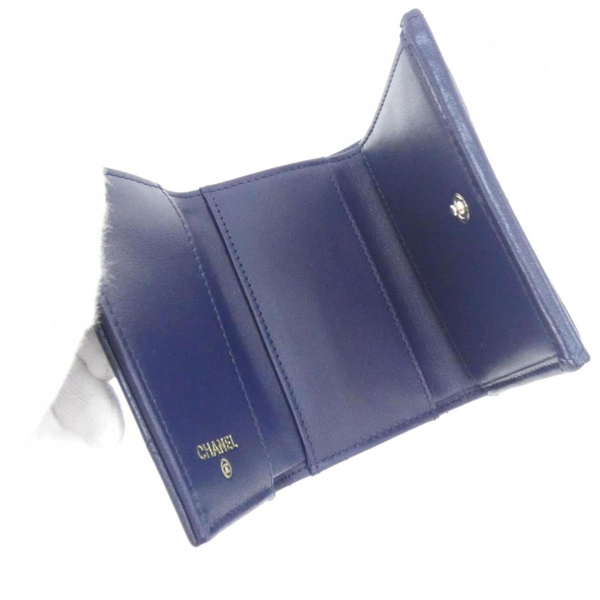 Chanel Navy Leather Wallet (Tri-Fold) (Pre-Owned)