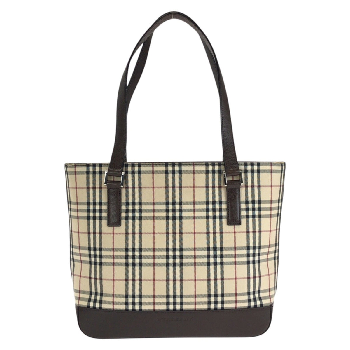 Burberry Beige Dark Brown Canvas Leather Shoulder Bag Tote Bag (Pre-Owned)