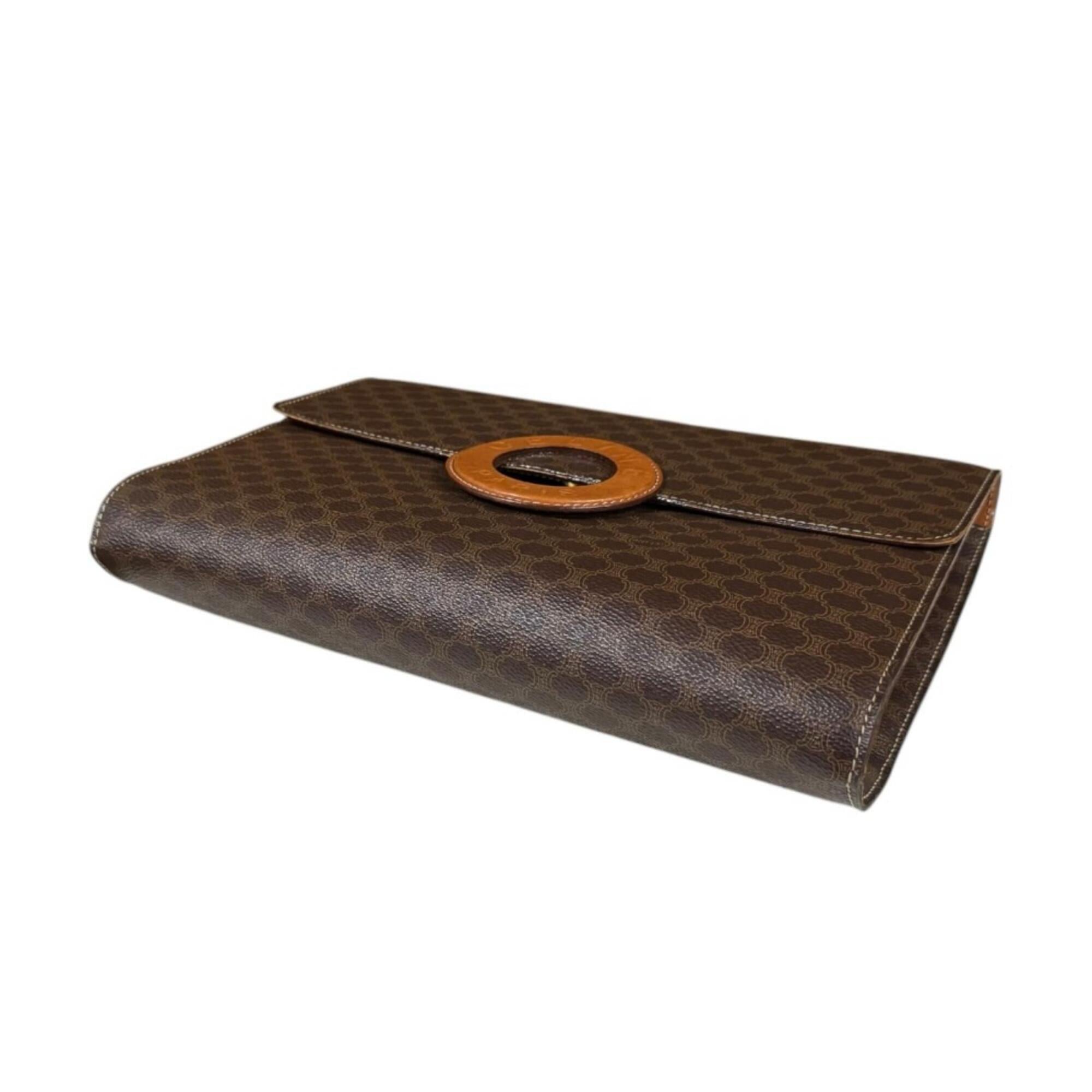 Celine Brown Coated Canvas Leather Clutch Bag Shoulder Bag (Pre-Owned)