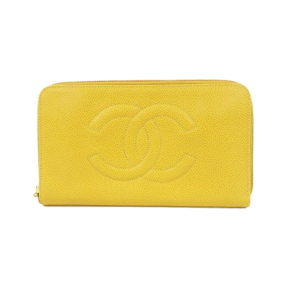 Chanel Yellow Grained Calfskin Long Wallet (Bi-Fold) (Pre-Owned)
