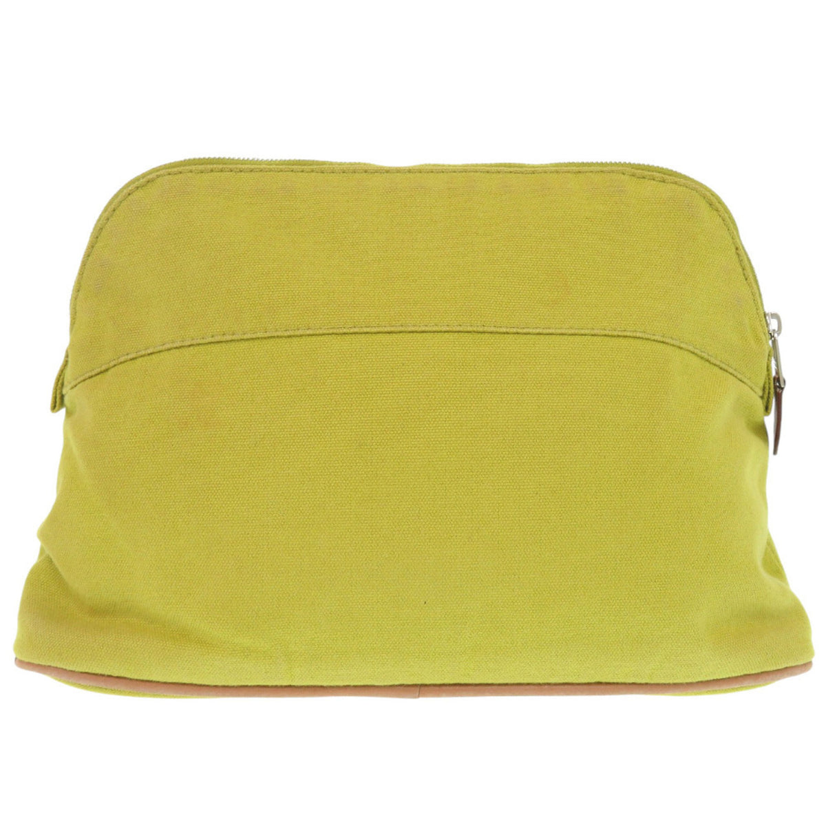 Hermes Light Green Yellow Cotton Canvas Leather Pouch (Pre-Owned)