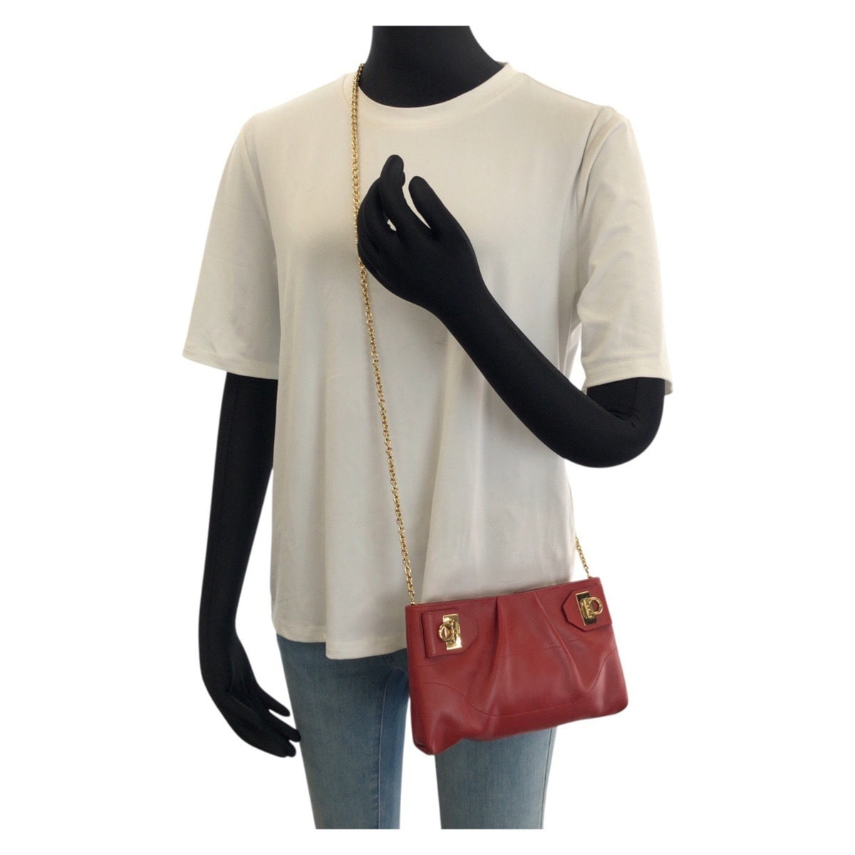 Salvatore Ferragamo Red Color Leather Clutch Bag Shoulder Bag (Pre-Owned)