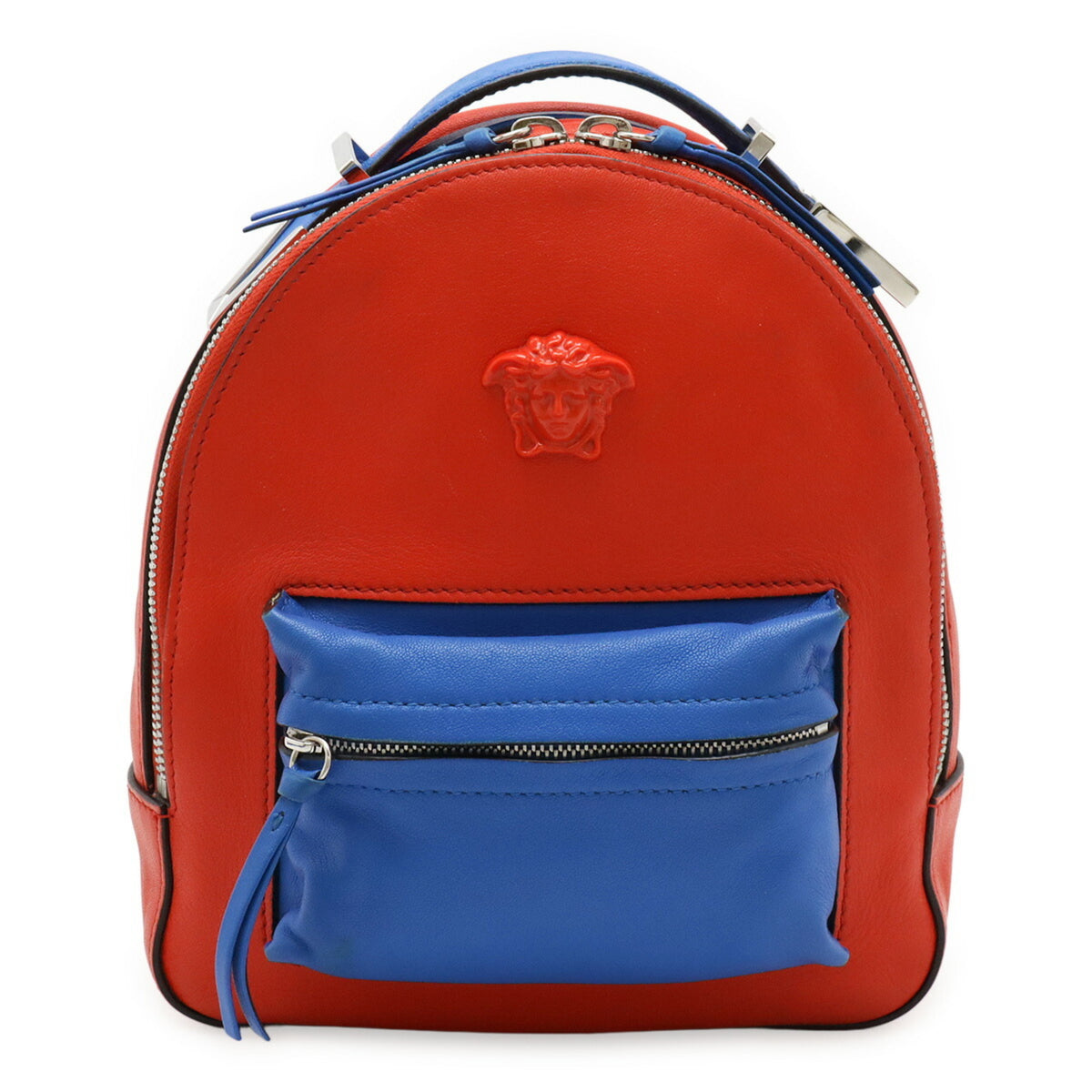 Versace Blue Red Color Leather Backpack (Pre-Owned)