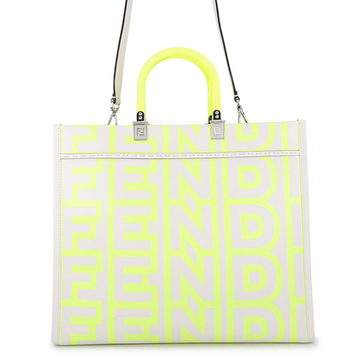 Fendi White Yellow Leather Tote Bag (Pre-Owned)