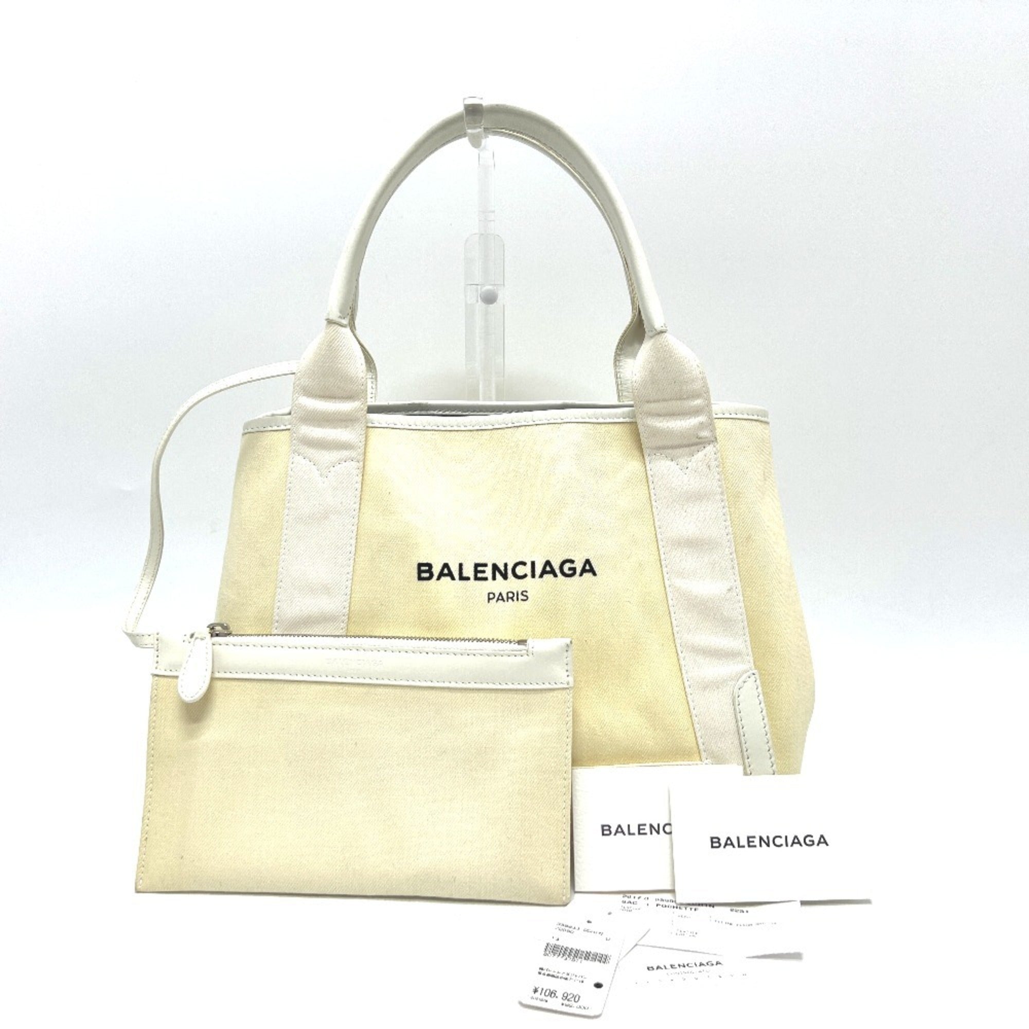 Balenciaga White Canvas Leather Handbag Tote Bag (Pre-Owned)