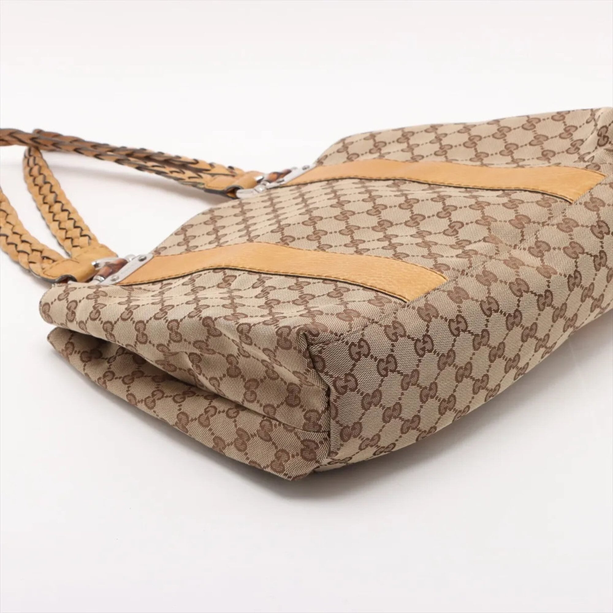 Gucci Beige Canvas Leather Handbag Tote Bag (Pre-Owned)