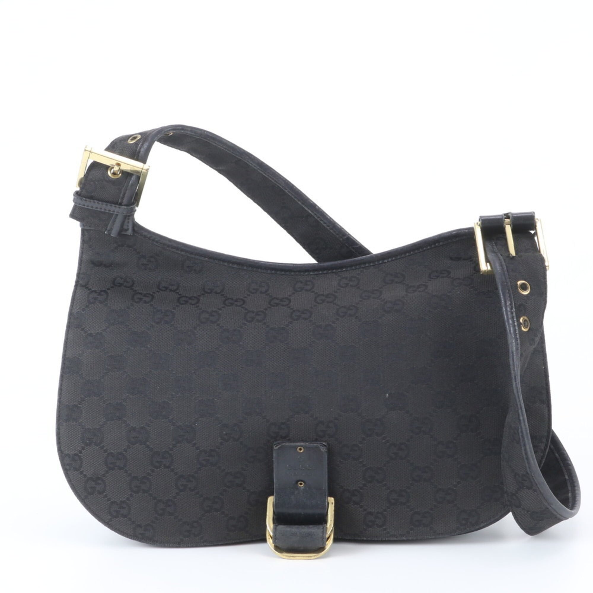 Gucci Gg Canvas Black Gg Canvas Leather Handbag Shoulder Bag (Pre-Owned)
