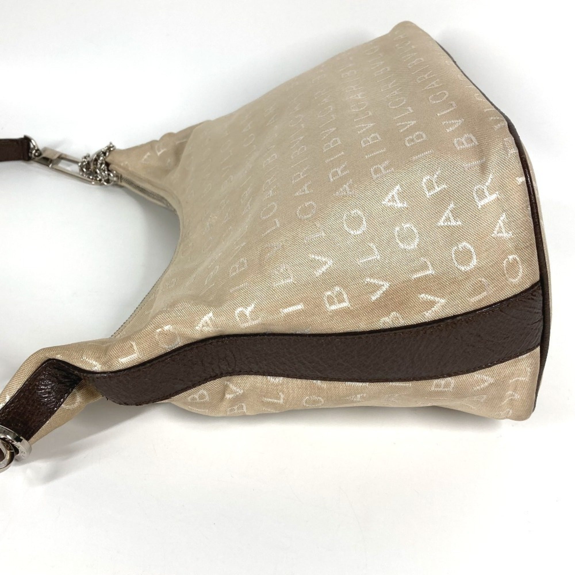 Bvlgari Logomania Beige Leather Canvas Shoulder Bag (Pre-Owned)