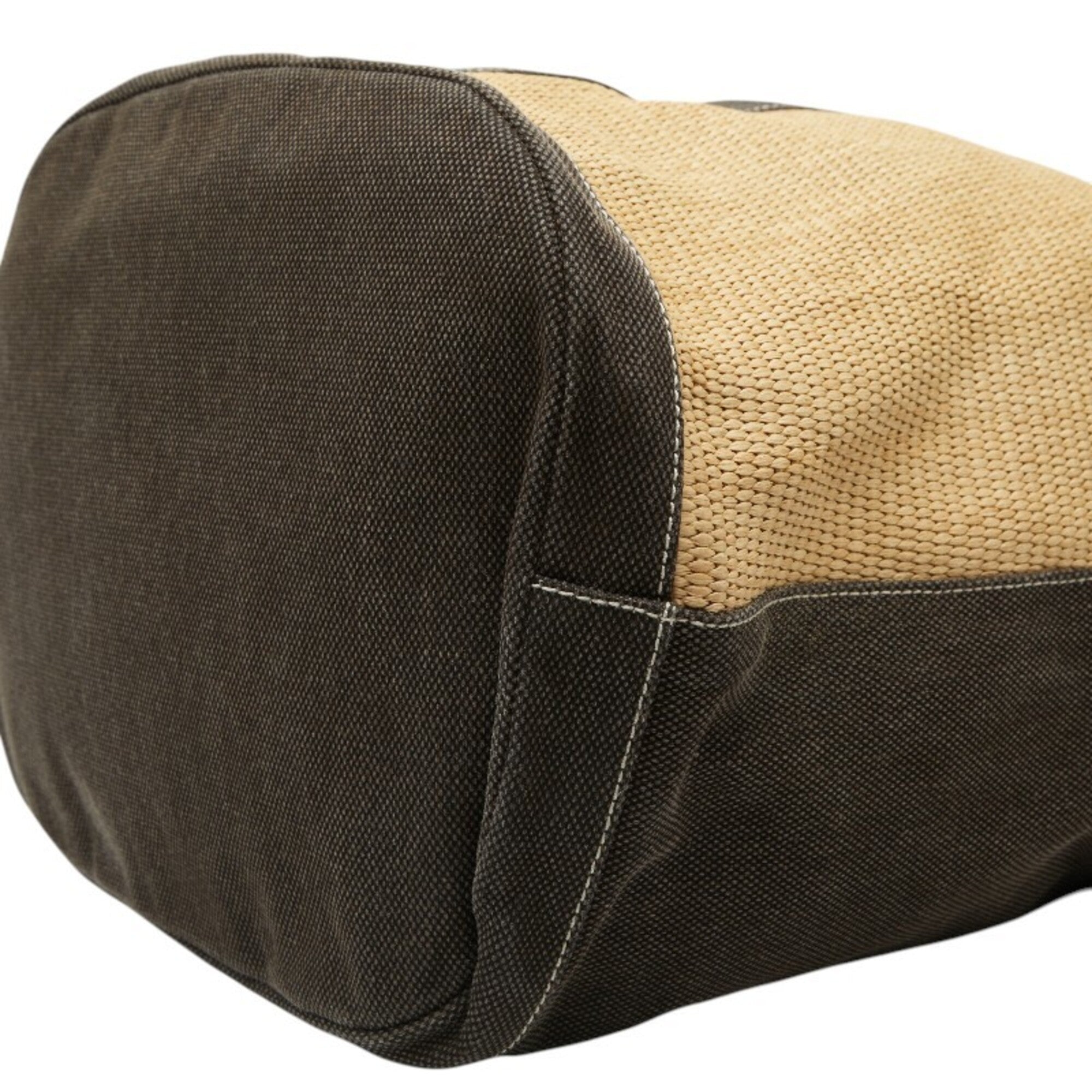 Salvatore Ferragamo Beige Brown Straw Canvas Shoulder Bag (Pre-Owned)