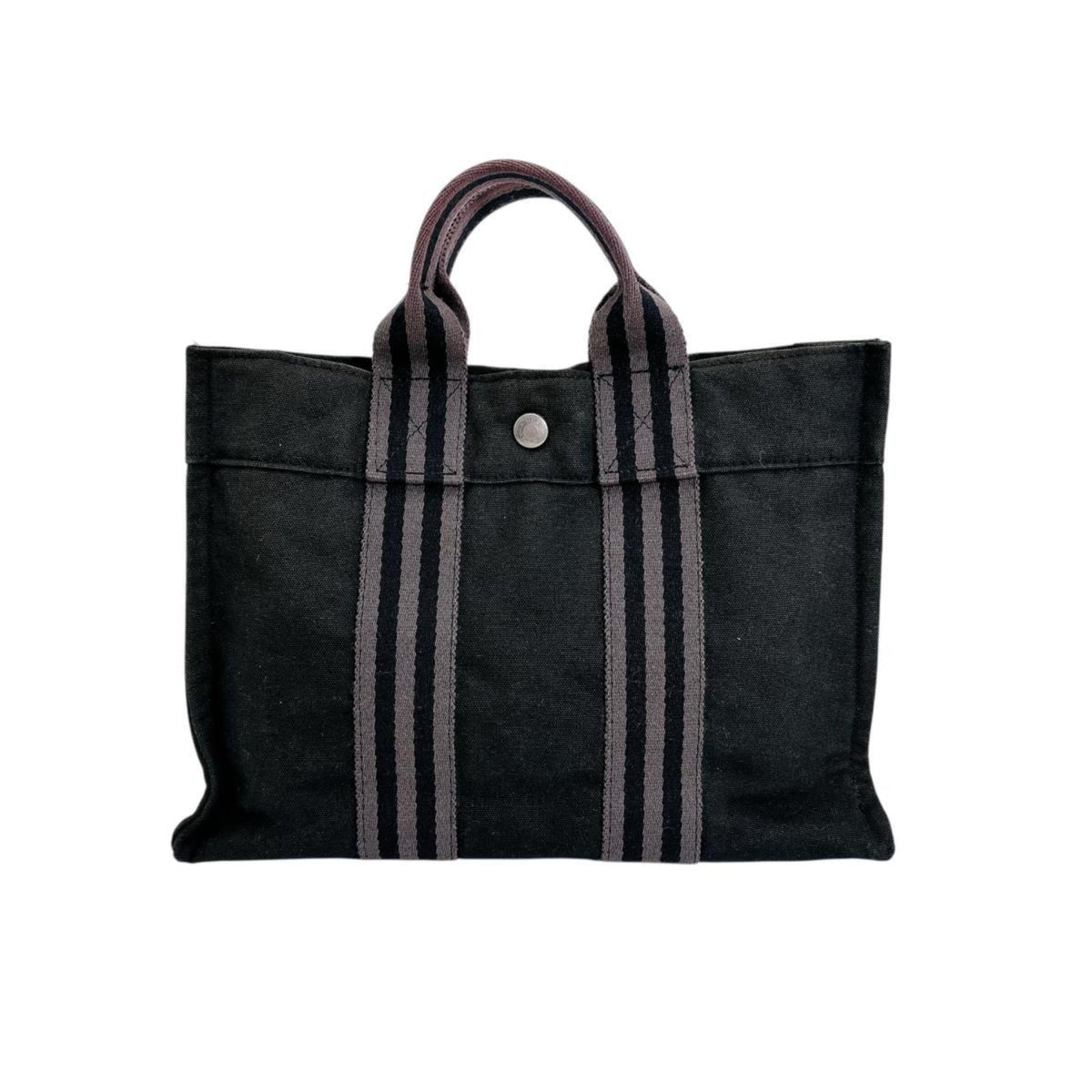 Hermes Black Canvas Handbag Tote Bag (Pre-Owned)