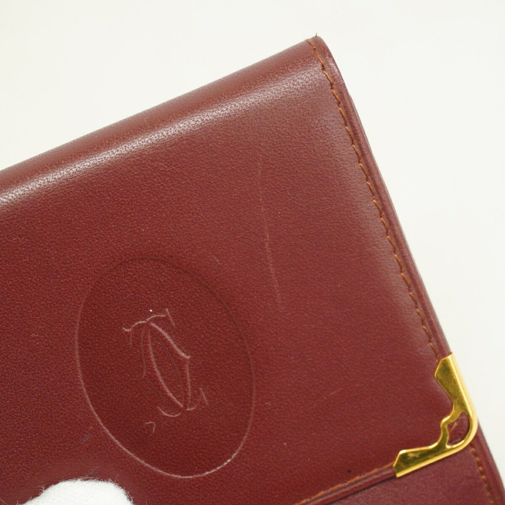 Cartier Bordeaux Leather Coin Purse/Coin Case (Pre-Owned)