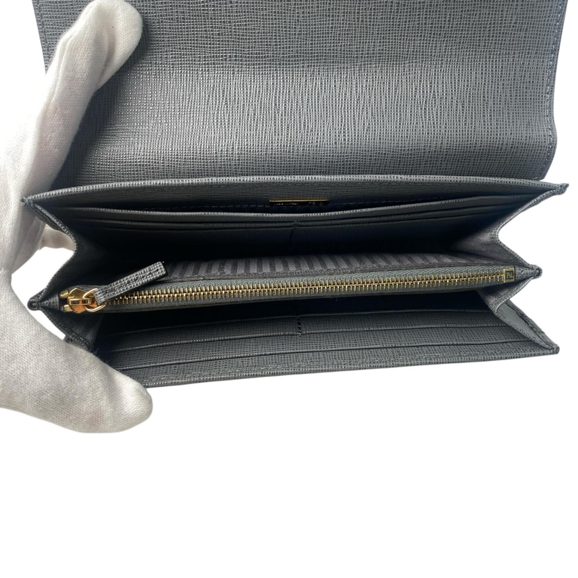 Fendi Gray Leather Long Wallet (Bi-Fold) (Pre-Owned)