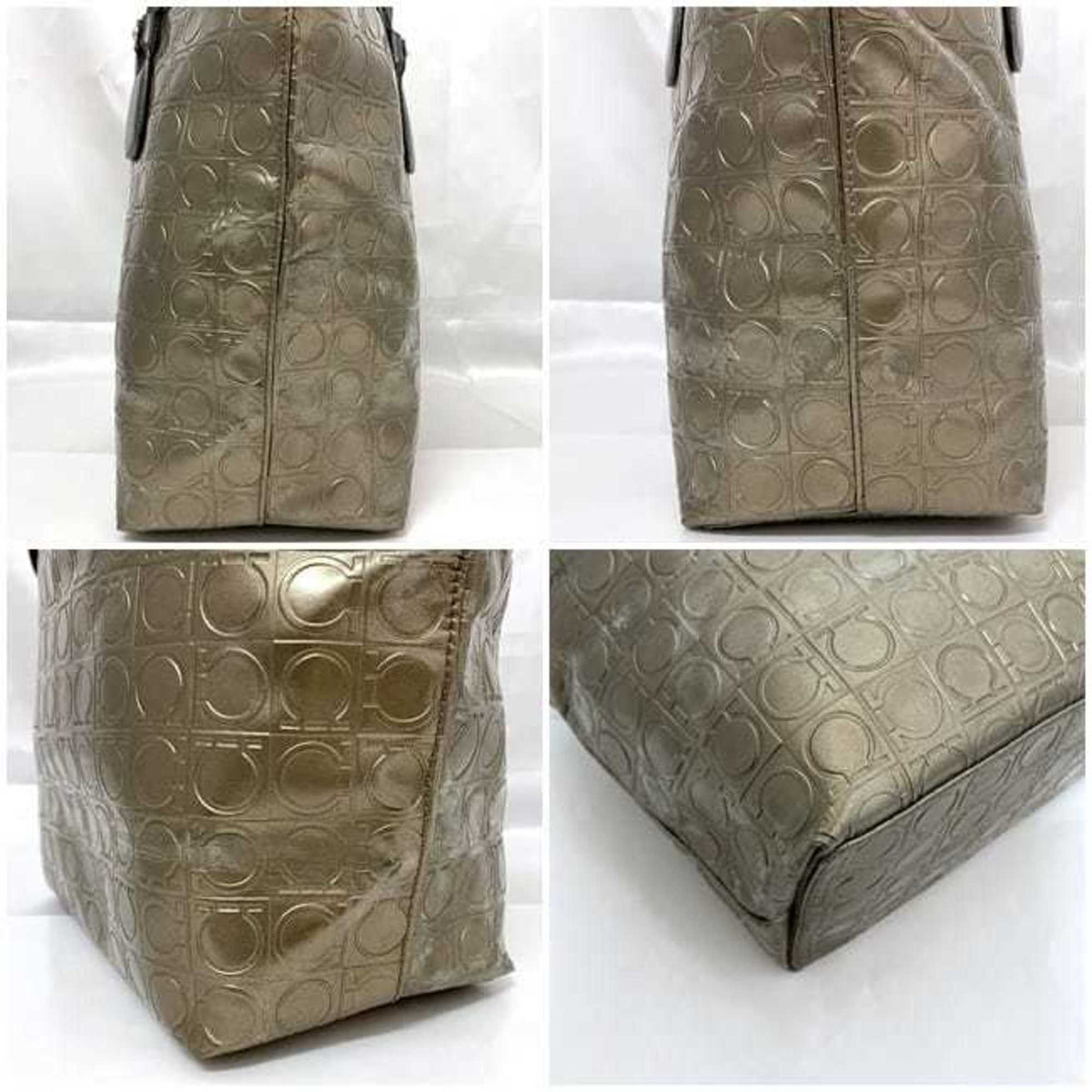 Salvatore Ferragamo Gold Gray Pvc Leather Tote Bag (Pre-Owned)