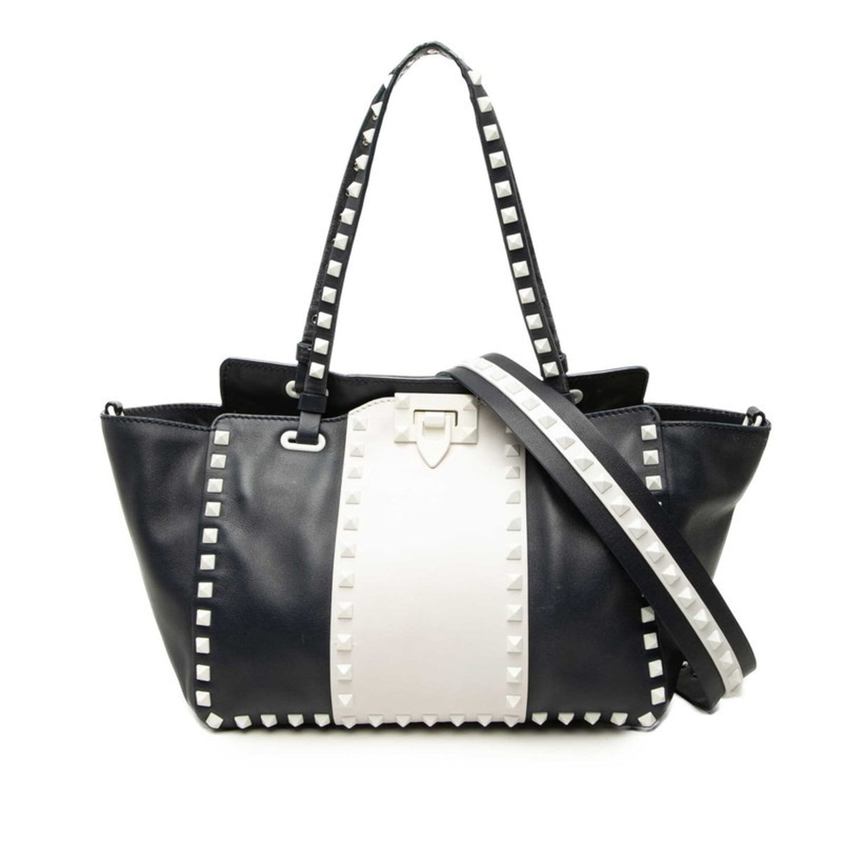 Valentino Navy White Leather Handbag Shoulder Bag (Pre-Owned)