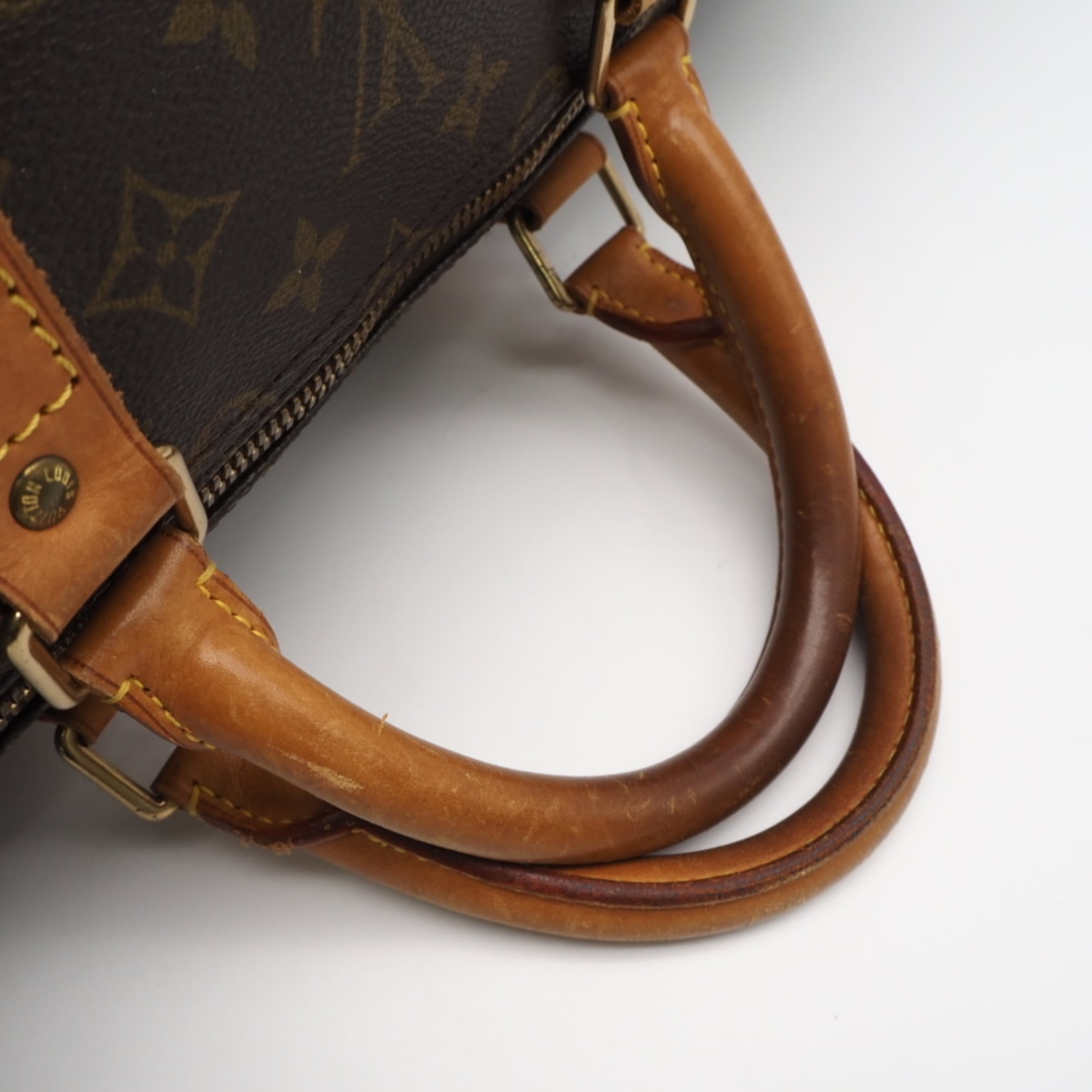 Louis Vuitton Monogram Beige Brown Coated Canvas Leather Boston Bag (Pre-Owned)