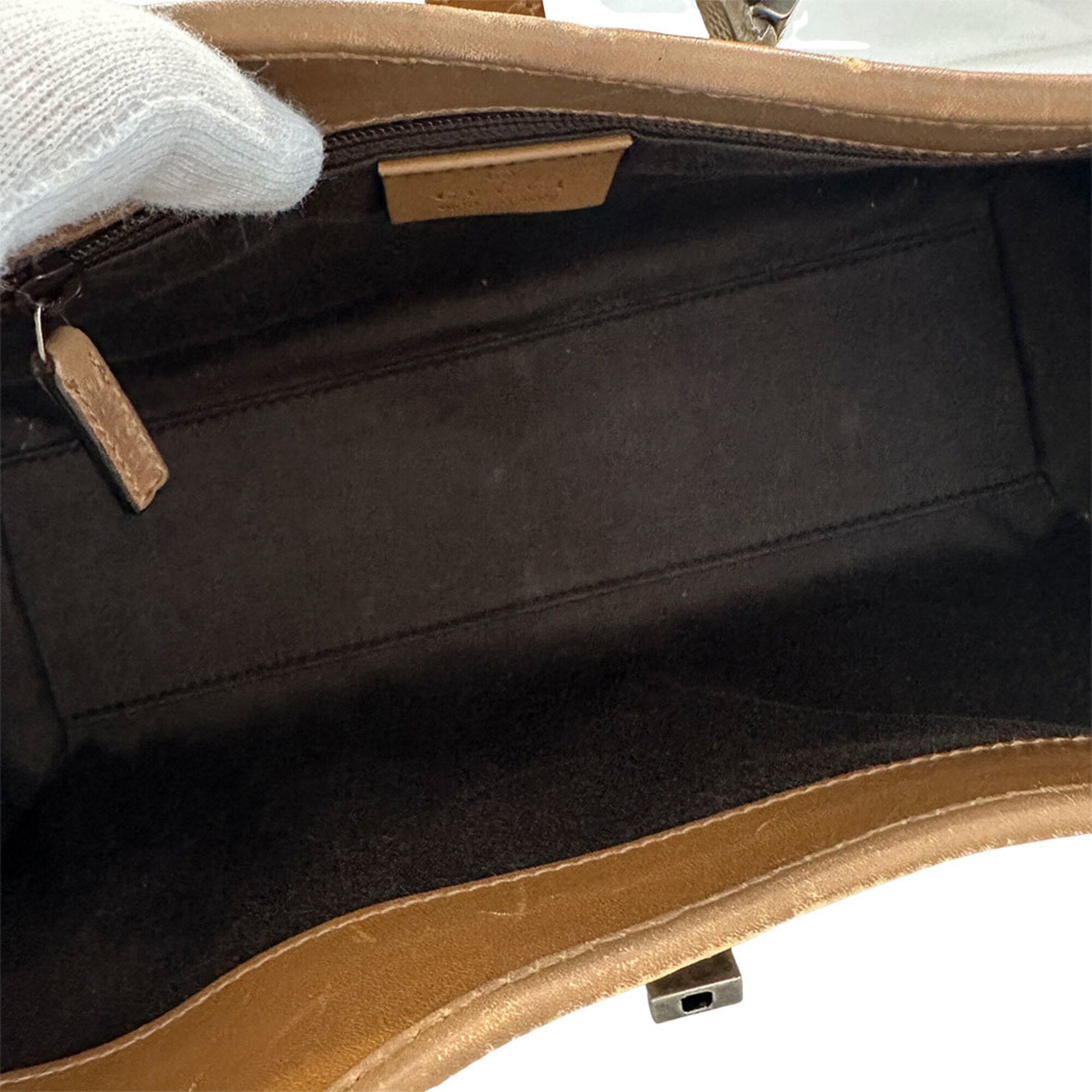 Gucci Beige Brown Canvas Handbag Shoulder Bag (Pre-Owned)
