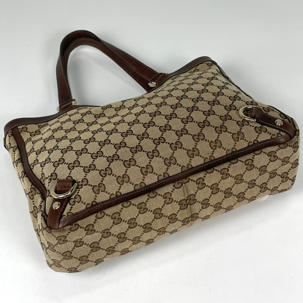 Gucci Abbey Beige Brown Gg Canvas Leather Tote Bag (Pre-Owned)