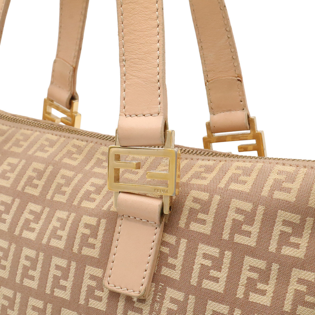 Fendi Zucchino Beige Pink Beige Zucchino Leather Handbag Tote Bag (Pre-Owned)