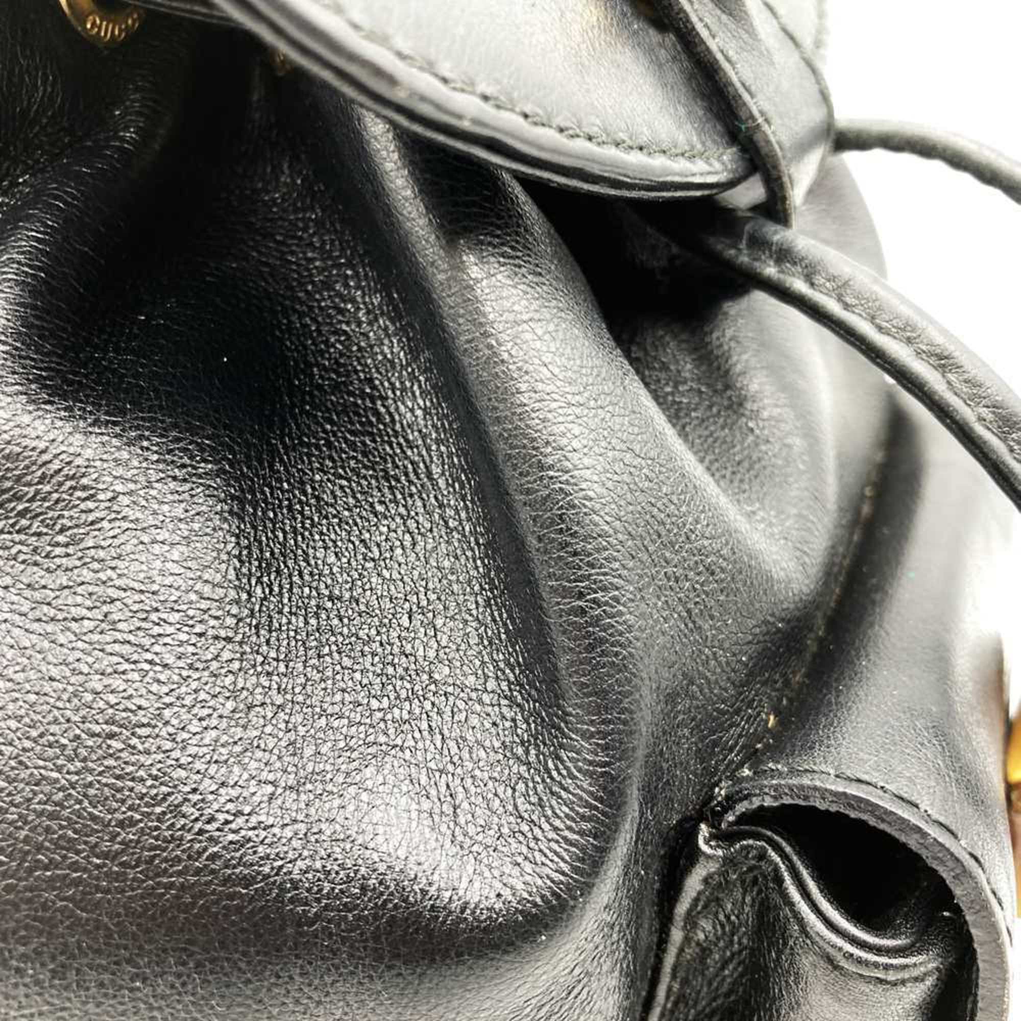Gucci Black Leather Bamboo Backpack (Pre-Owned)