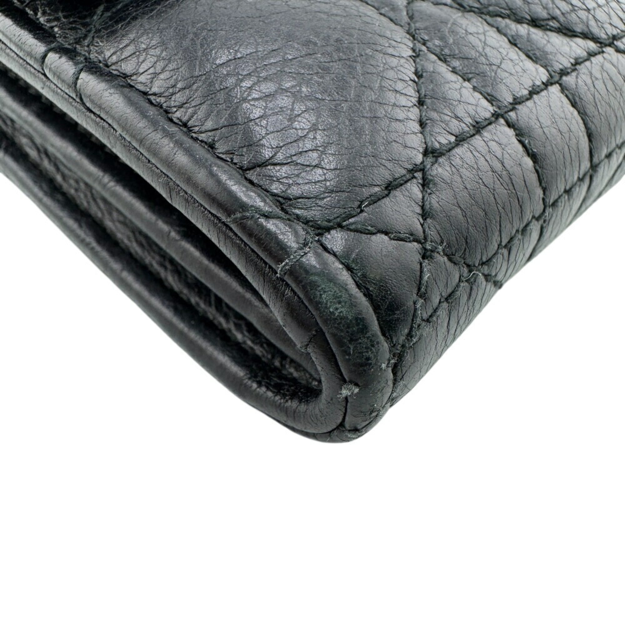 Christian Dior Black Leather Long Wallet (Tri-Fold) (Pre-Owned)