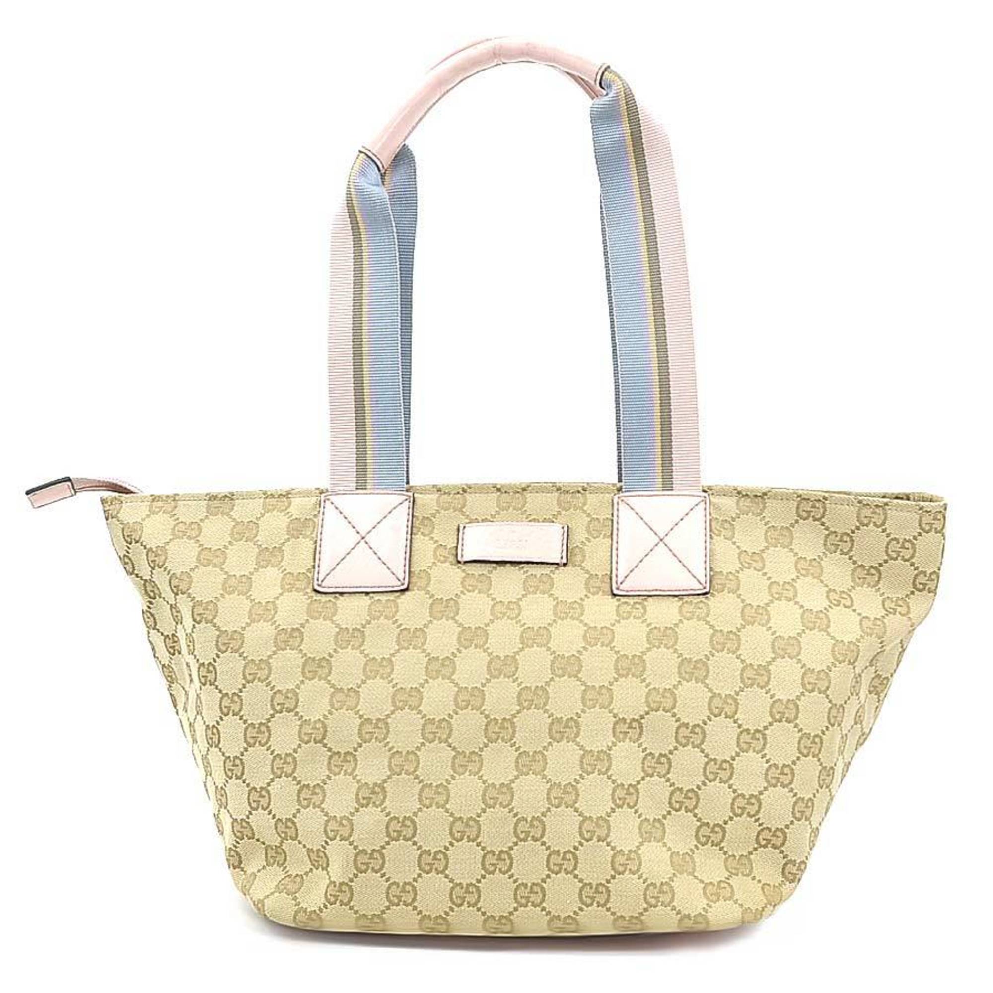 Gucci Beige Blue Pink Gg Canvas Leather Shoulder Bag Tote Bag (Pre-Owned)