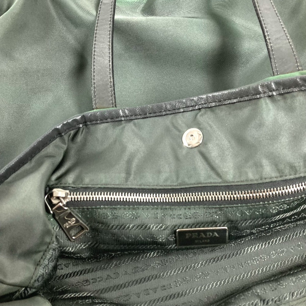 Prada Gray Nylon Leather Shoulder Bag Tote Bag (Pre-Owned)