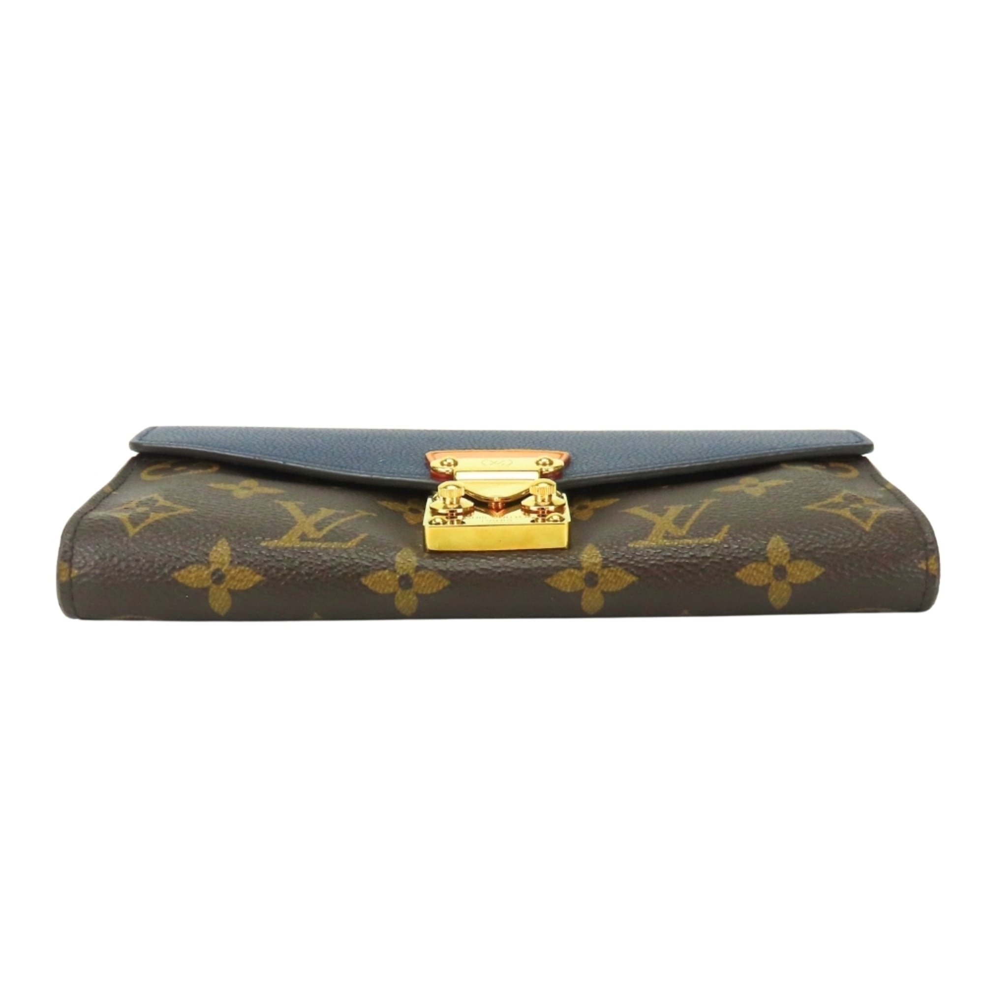 Louis Vuitton Brown Monogram Navy Blue Monogram Leather Long Wallet (Bi-Fold) (Pre-Owned)