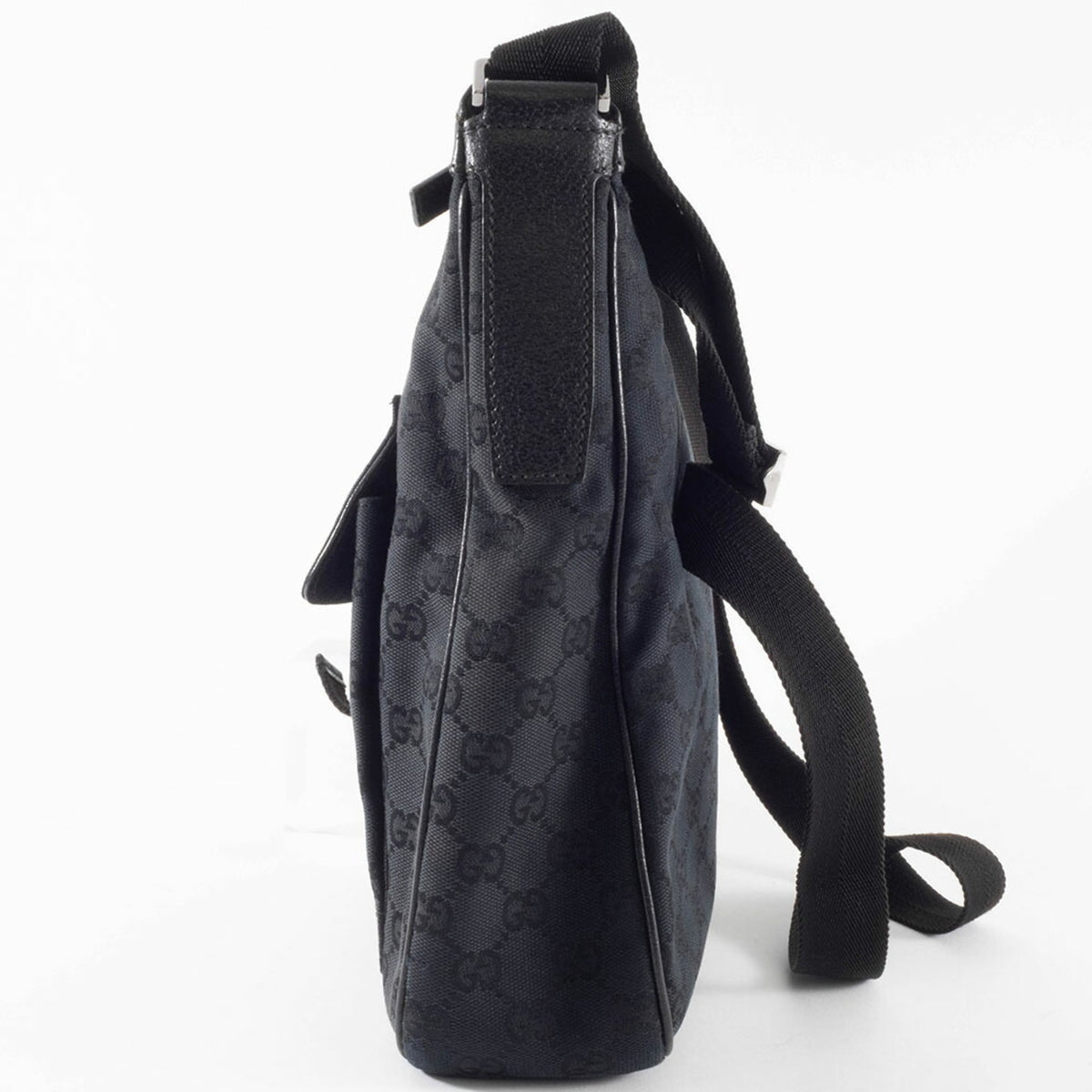 Gucci Black Gg Canvas Leather Shoulder Bag (Pre-Owned)