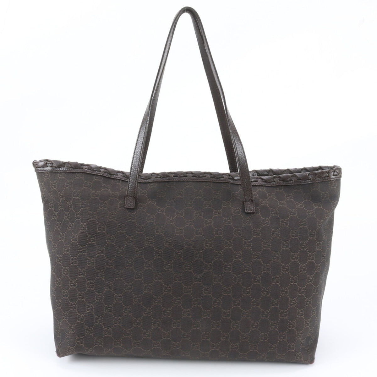 Gucci Brown Leather Canvas Shoulder Bag Tote Bag (Pre-Owned)