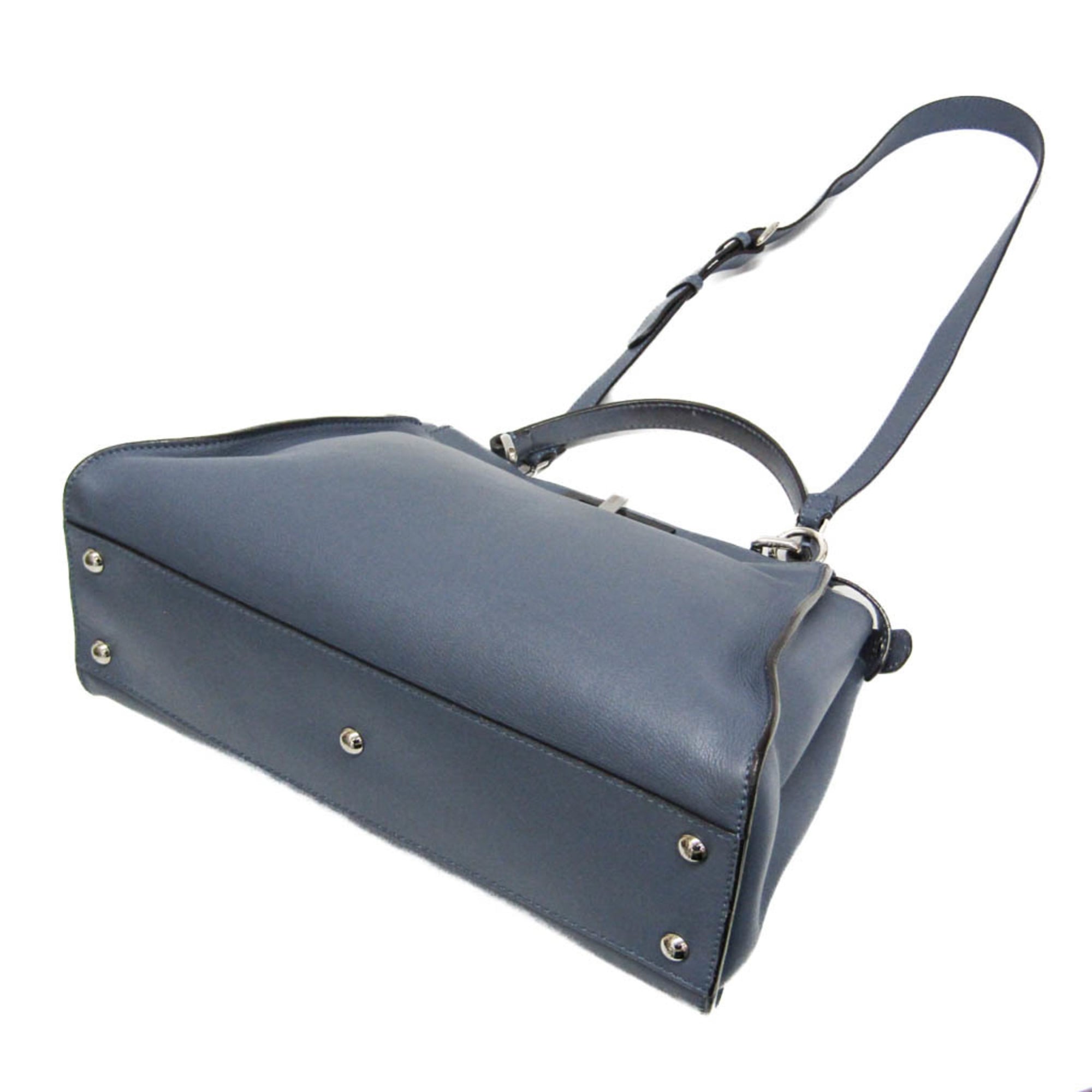 Fendi Peekaboo Blue Leather Handbag Shoulder Bag (Pre-Owned)