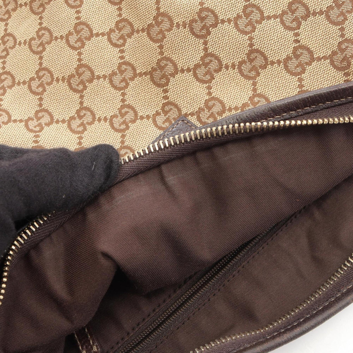 Gucci Beige Brown Canvas Leather Handbag Shoulder Bag (Pre-Owned)
