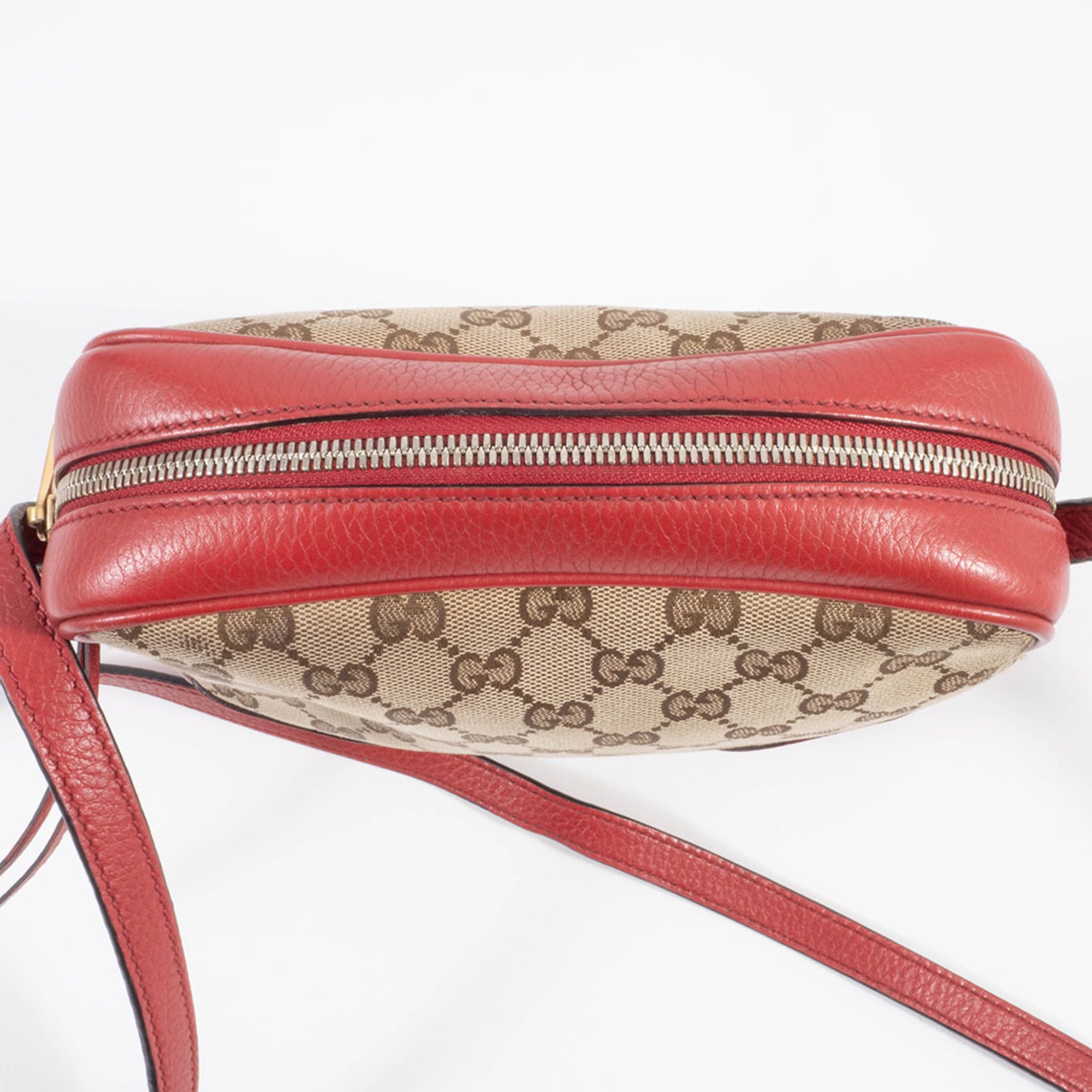 Gucci Beige Red Color Gg Canvas Leather Shoulder Bag (Pre-Owned)