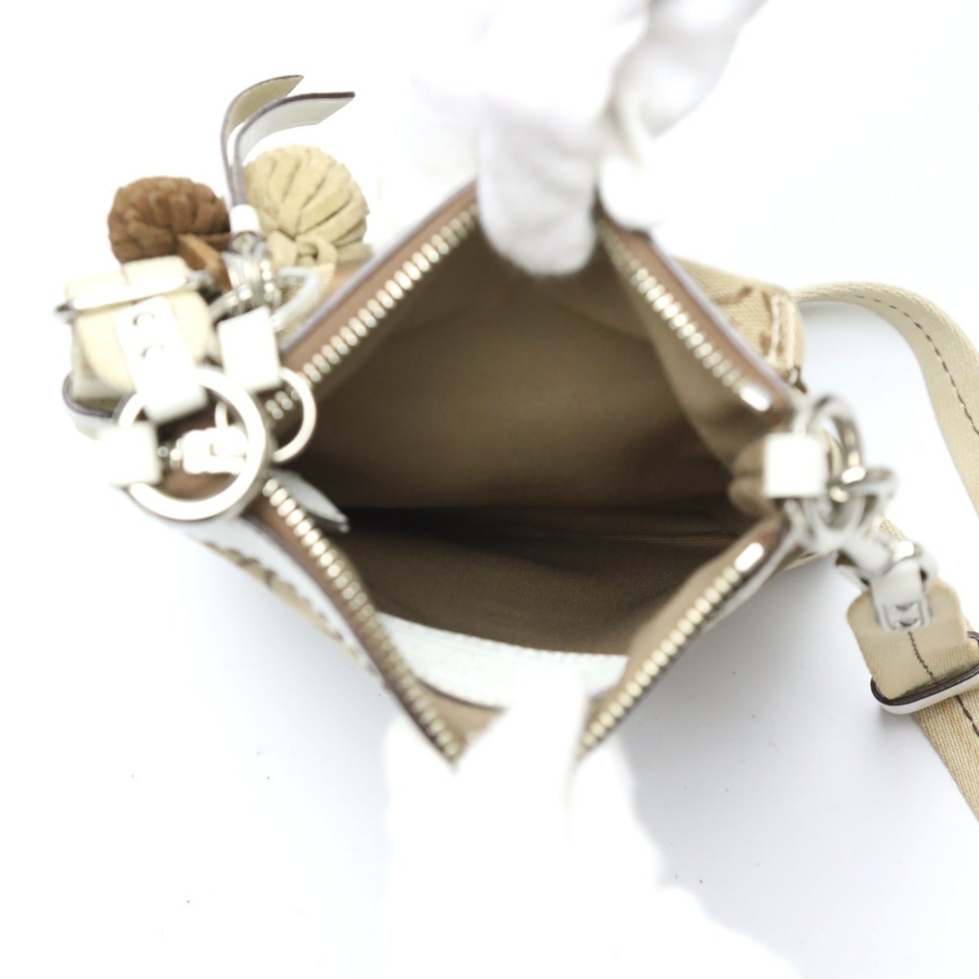 Coach Khaki White Signature Line Shoulder Bag (Pre-Owned)