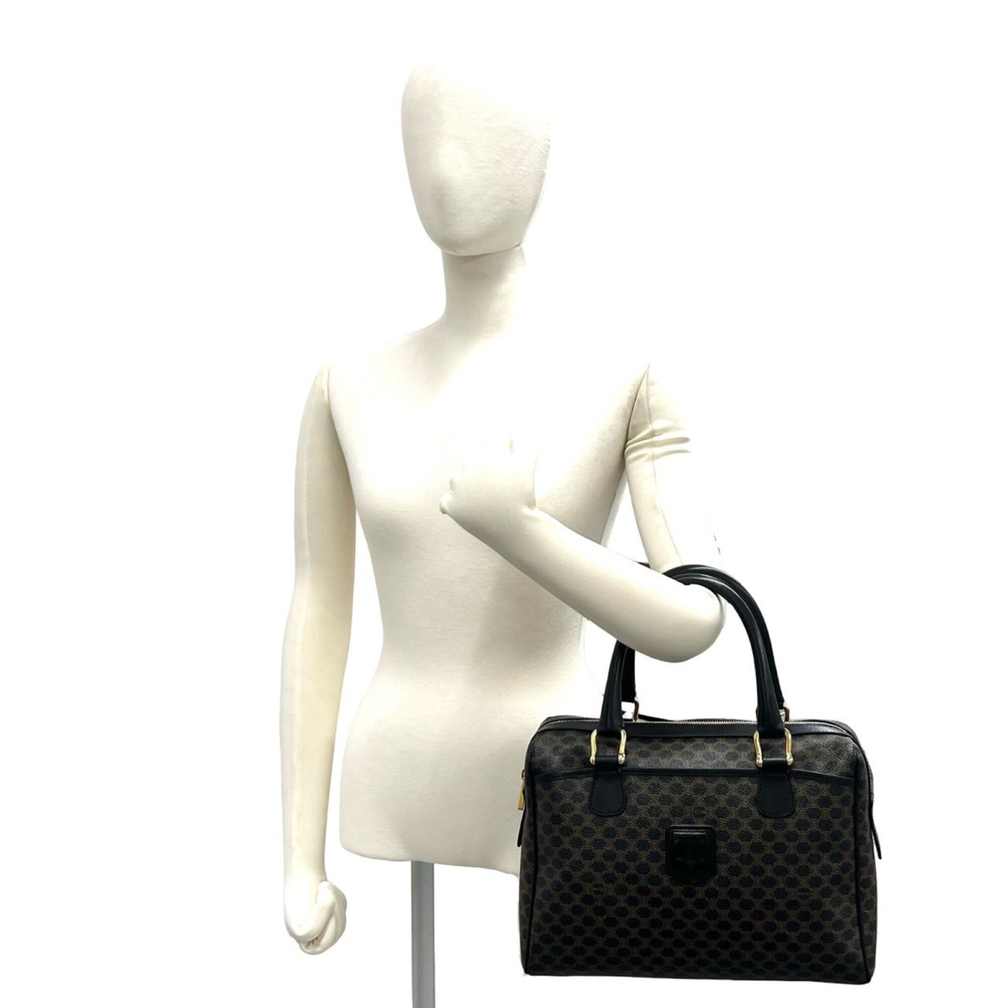 Celine Black Brown Pvc Leather Boston Bag Handbag (Pre-Owned)