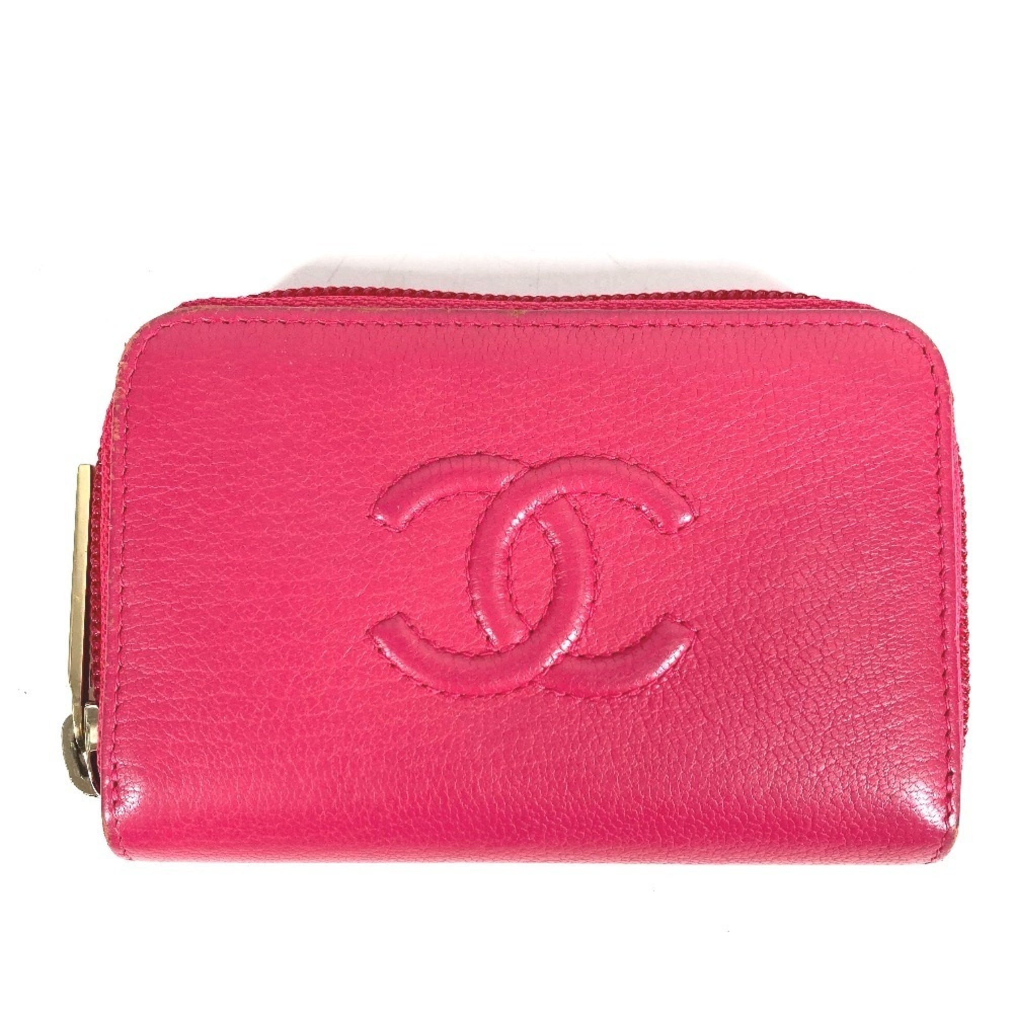 Chanel Pink Leather Coin Purse/Coin Case (Pre-Owned)