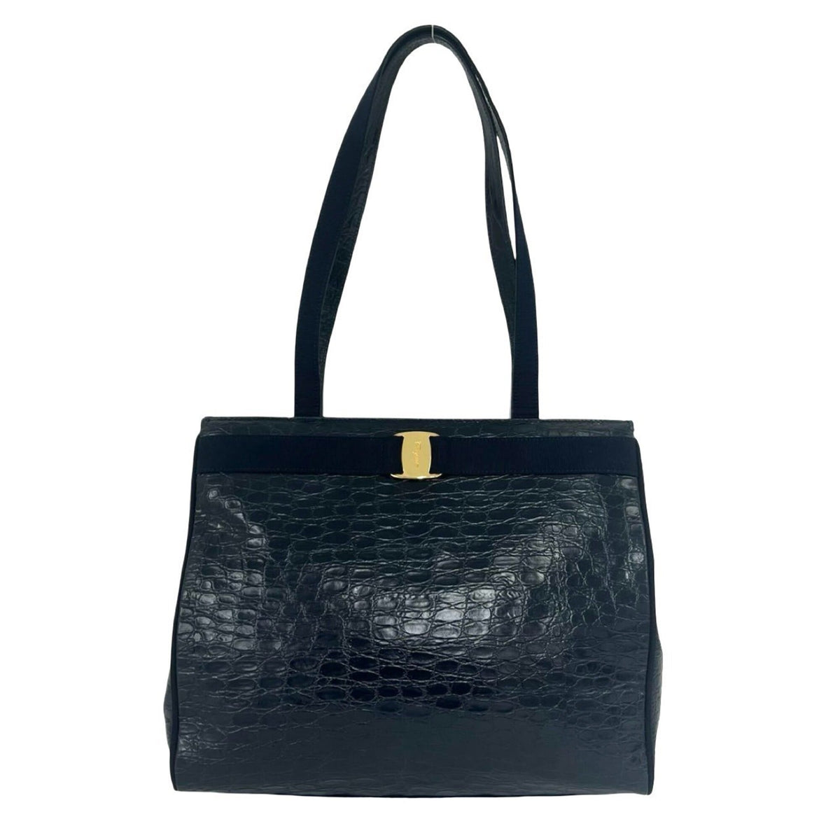 Salvatore Ferragamo Navy Leather Tote Bag (Pre-Owned)