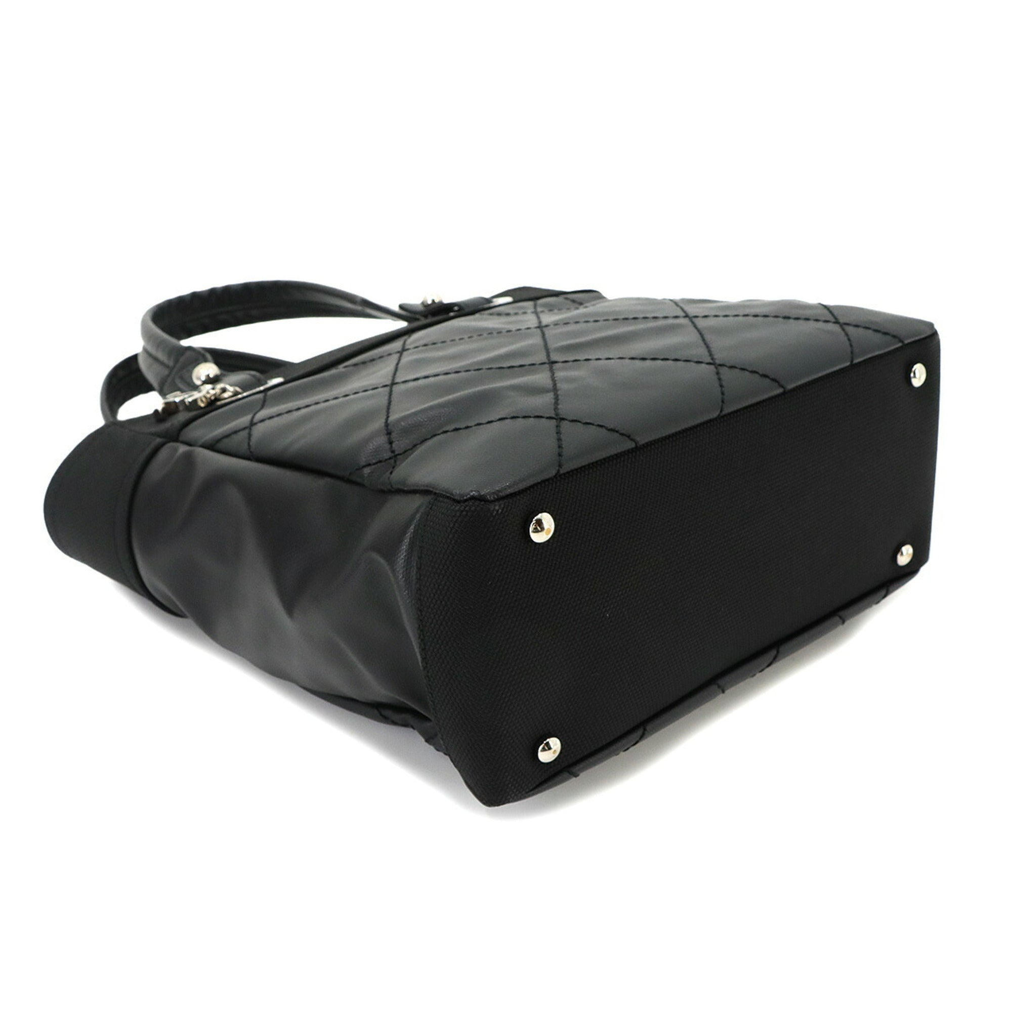 Chanel Paris Biarritz Black Nylon Pvc Leather Handbag Tote Bag (Pre-Owned)
