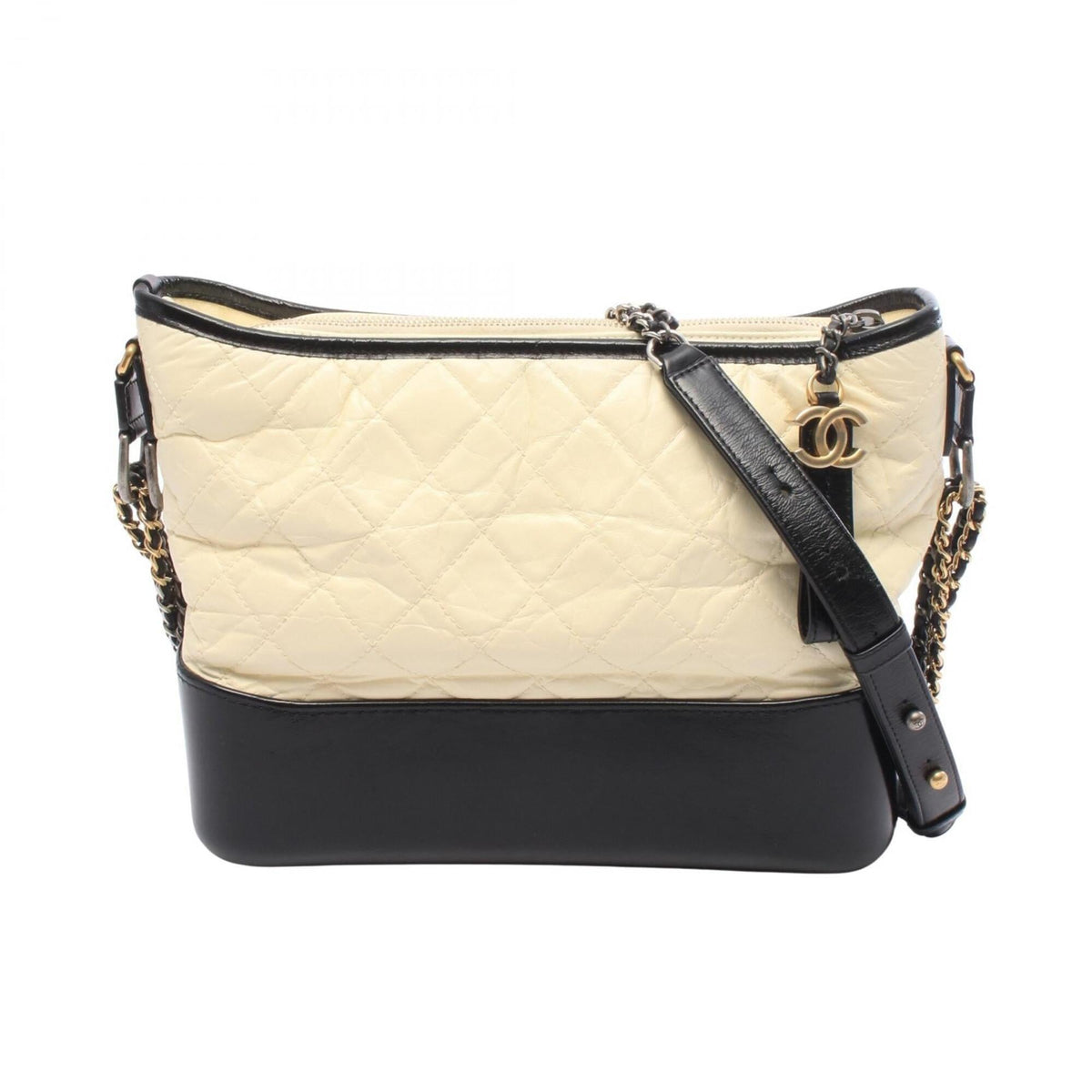 Chanel Black White Leather Handbag Shoulder Bag (Pre-Owned)