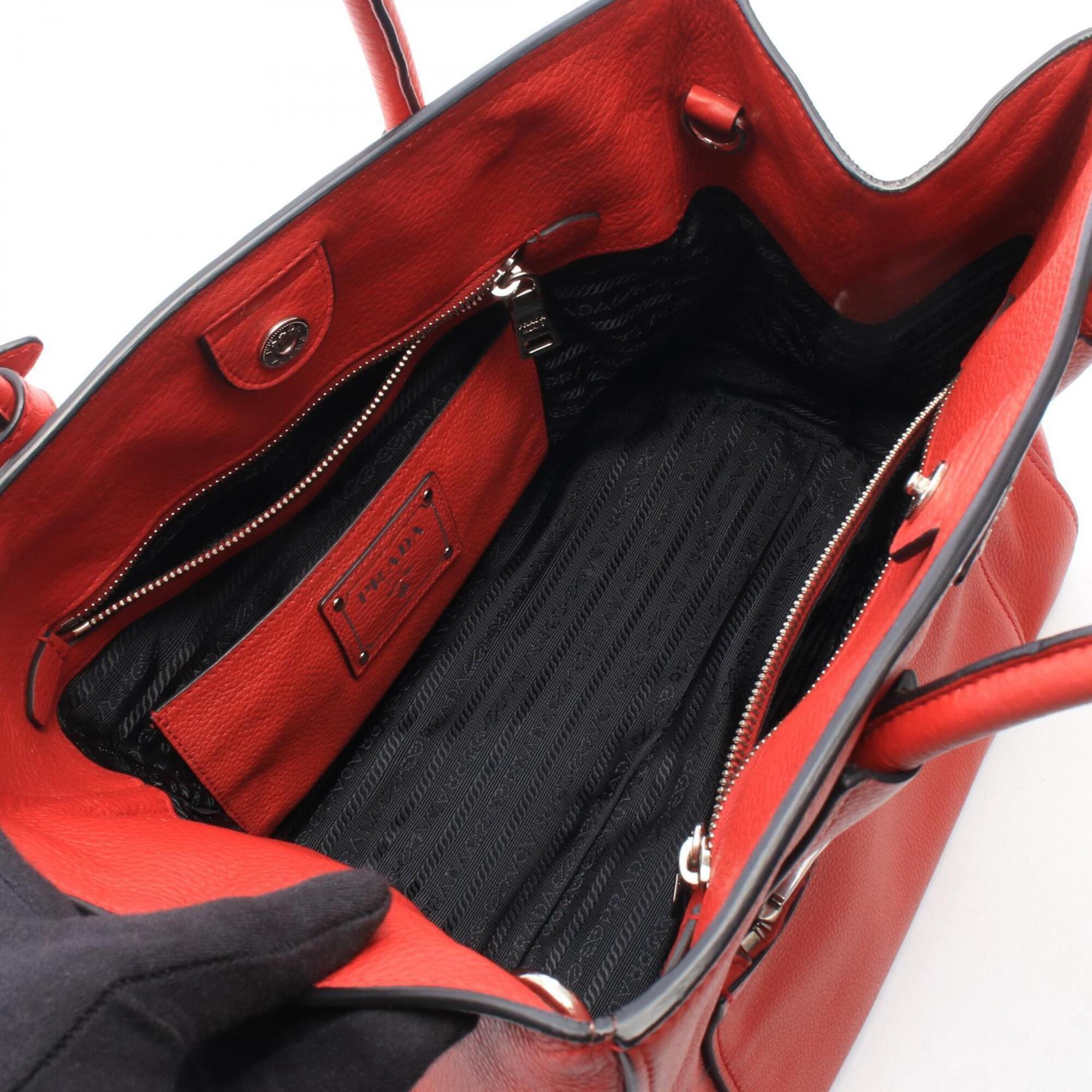 Prada Red Color Leather Handbag Tote Bag (Pre-Owned)
