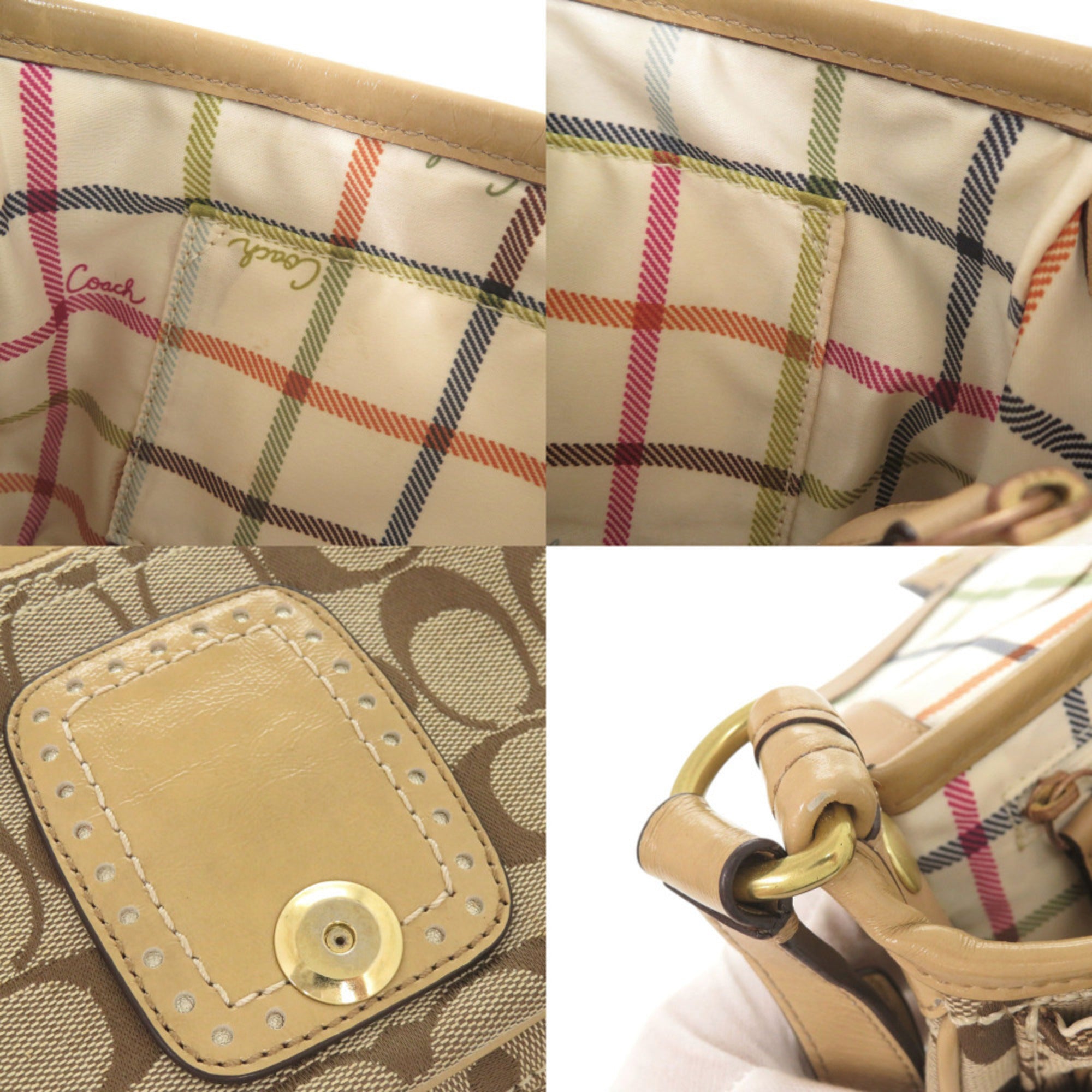 Coach Beige Canvas Patent Leather Shoulder Bag (Pre-Owned)