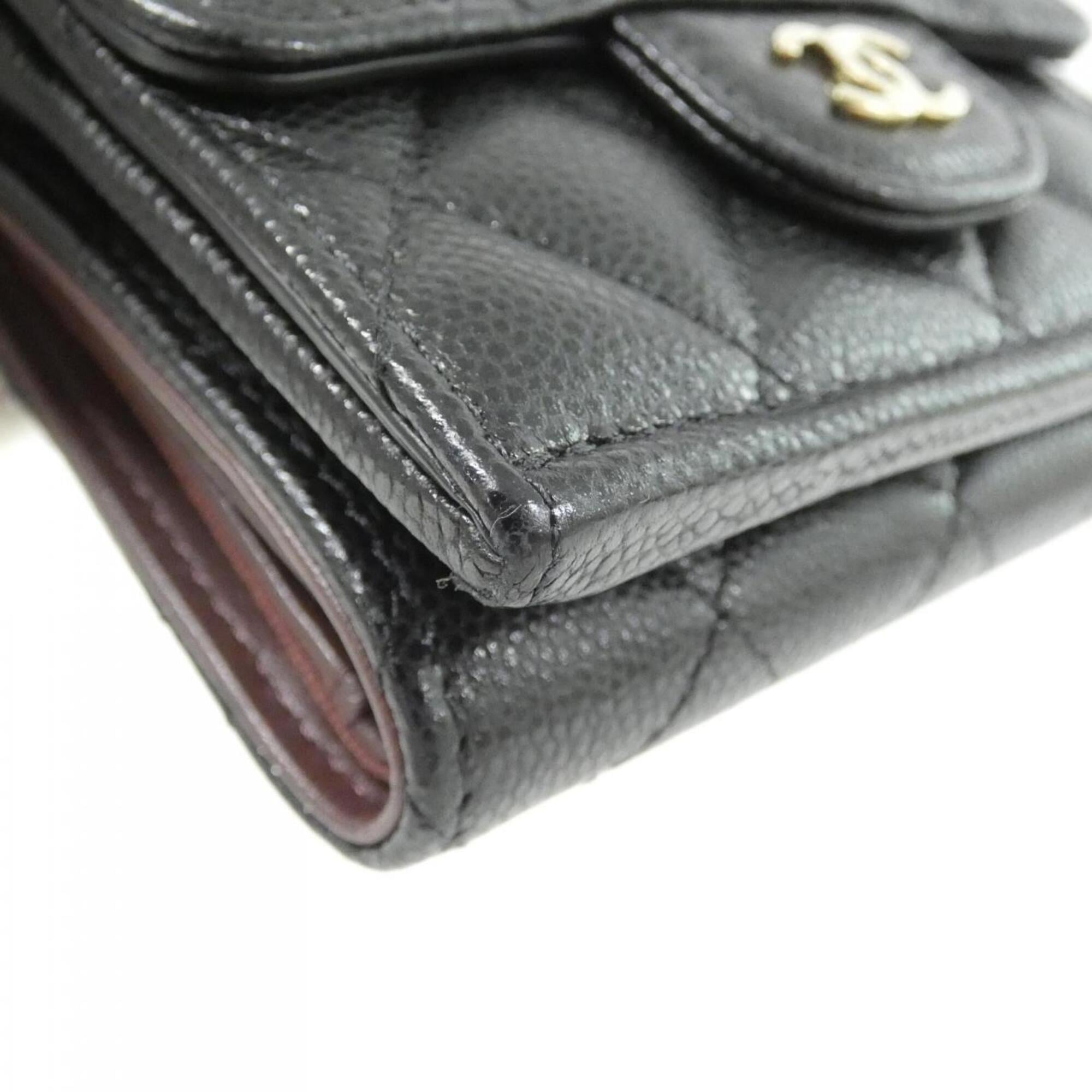 Chanel Black Bordeaux Grained Calfskin Wallet (Tri-Fold) (Pre-Owned)