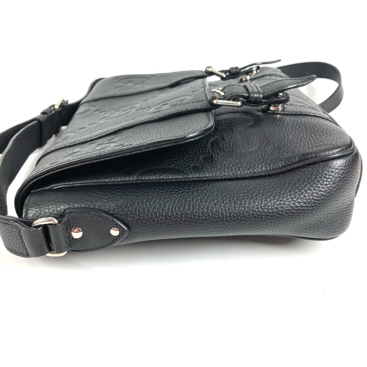 Gucci Black Leather Messenger Bag Shoulder Bag (Pre-Owned)