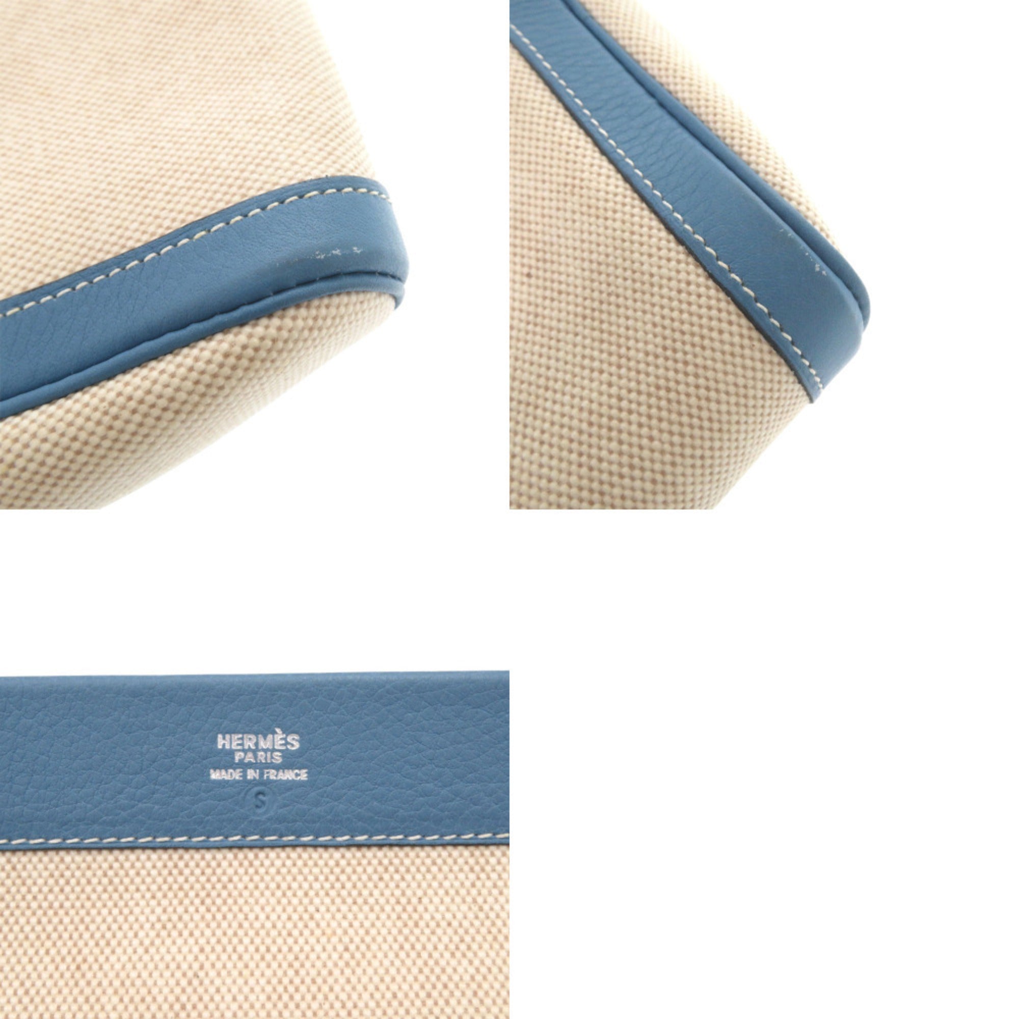 Hermes Blue Toile H Taurillon Clemence Leather Handbag (Pre-Owned)