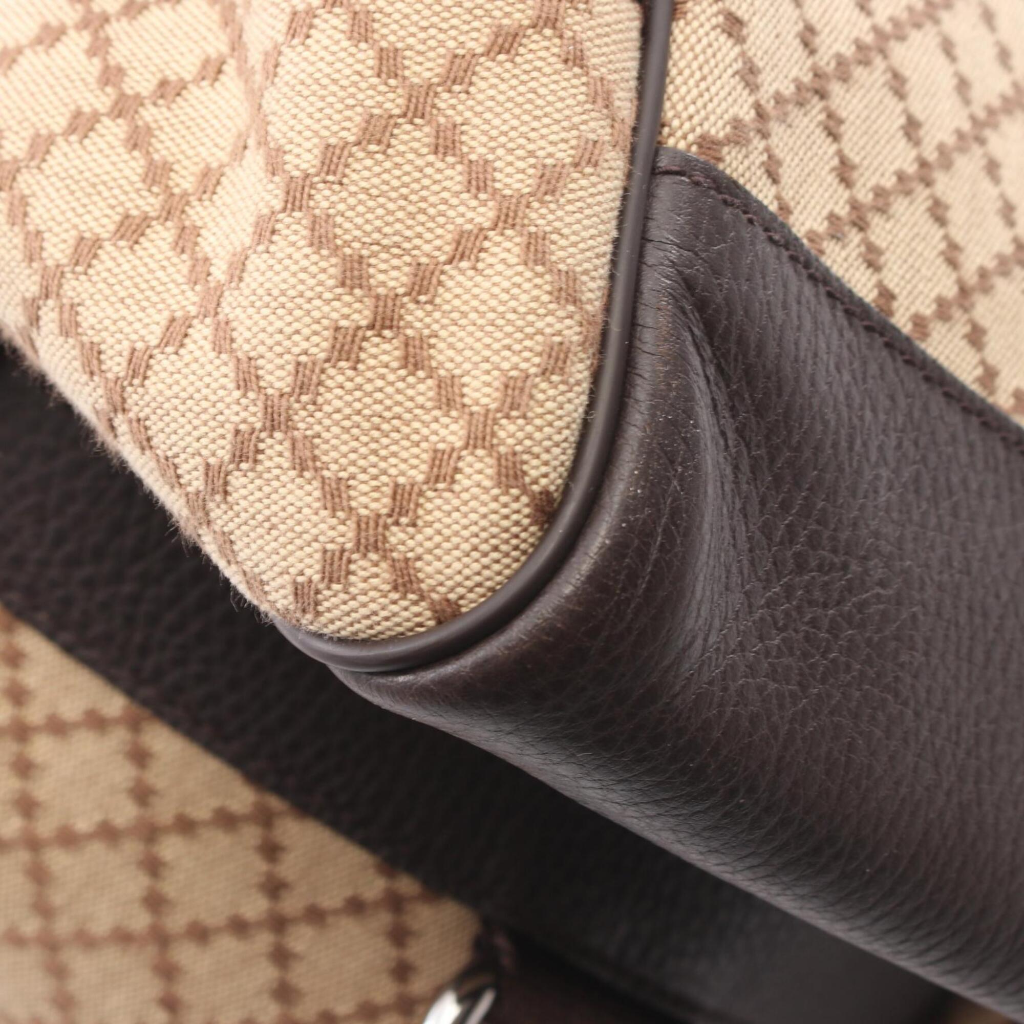 Gucci Beige Brown Canvas Leather Boston Bag Handbag (Pre-Owned)