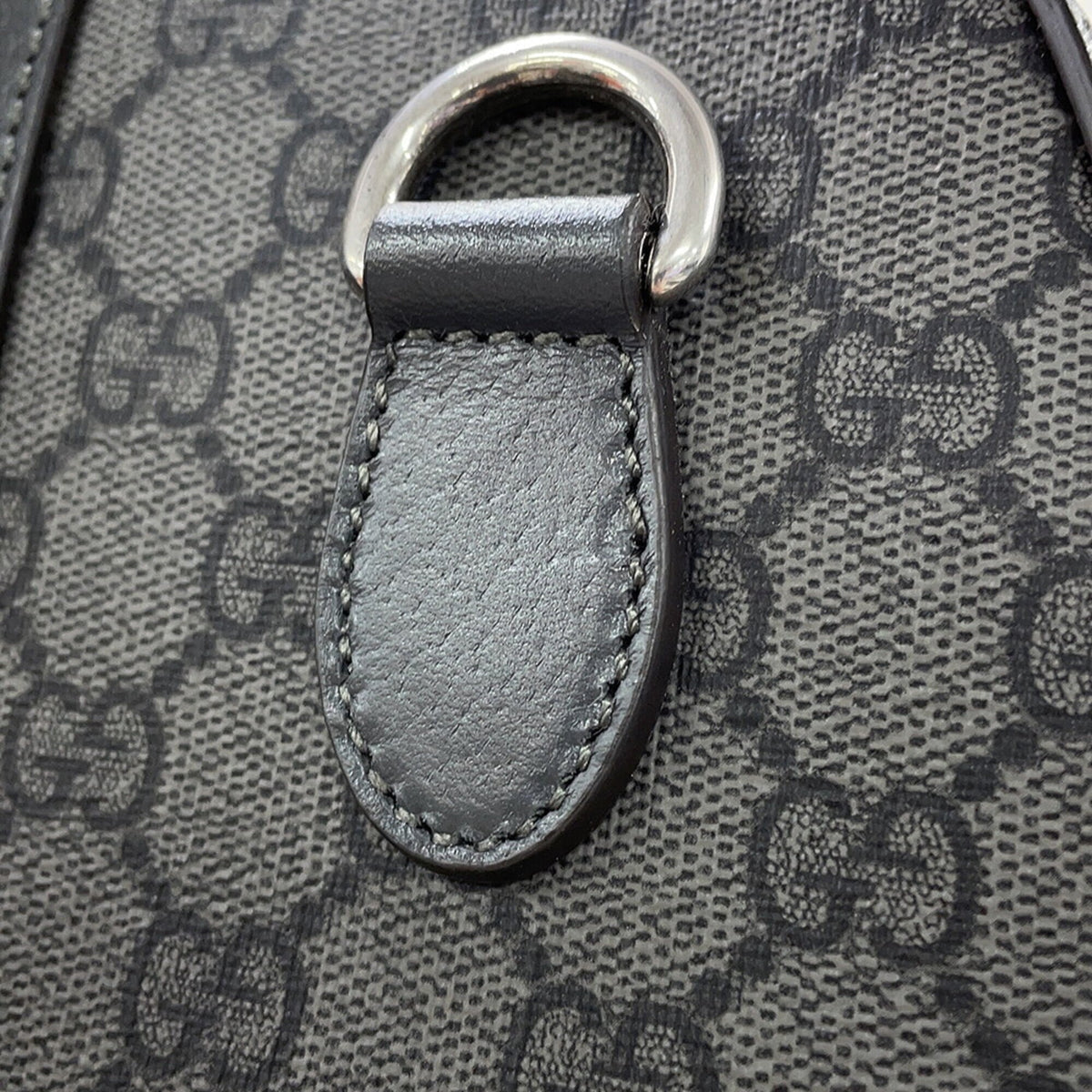 Gucci Gray Gg Supreme Leather Boston Bag Handbag (Pre-Owned)