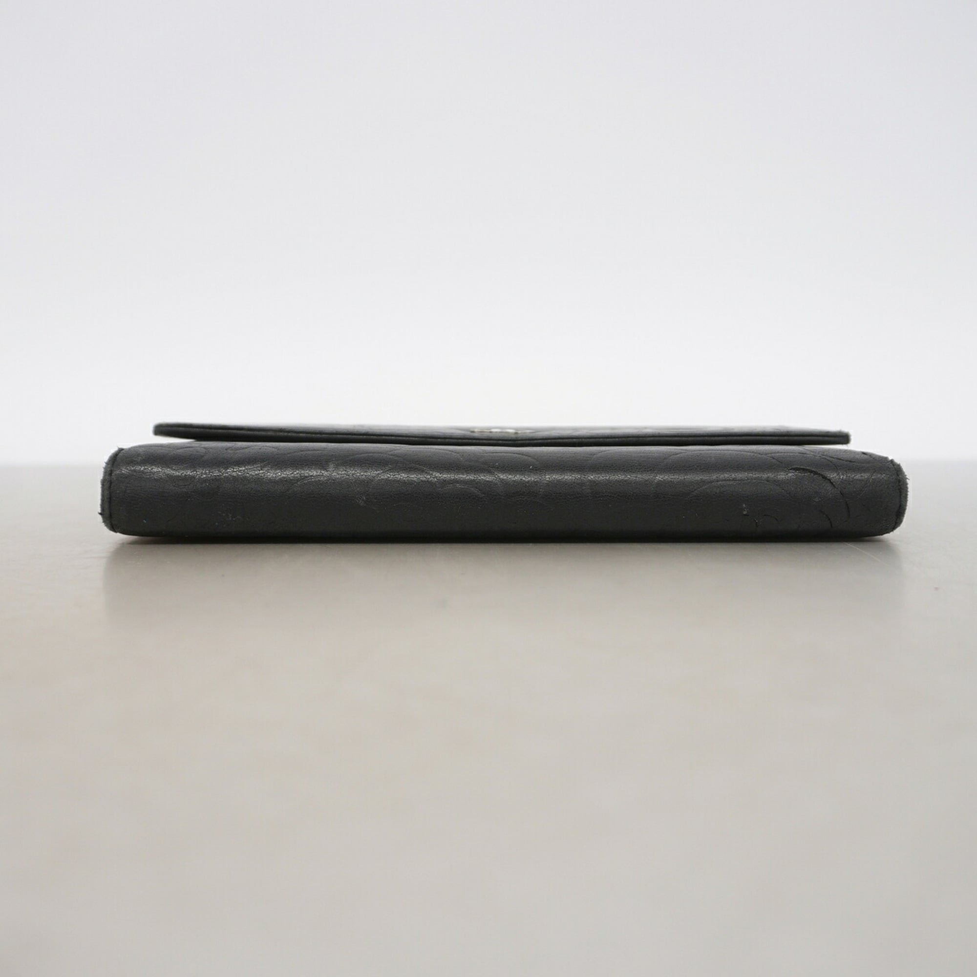 Chanel Black Leather Long Wallet (Tri-Fold) (Pre-Owned)